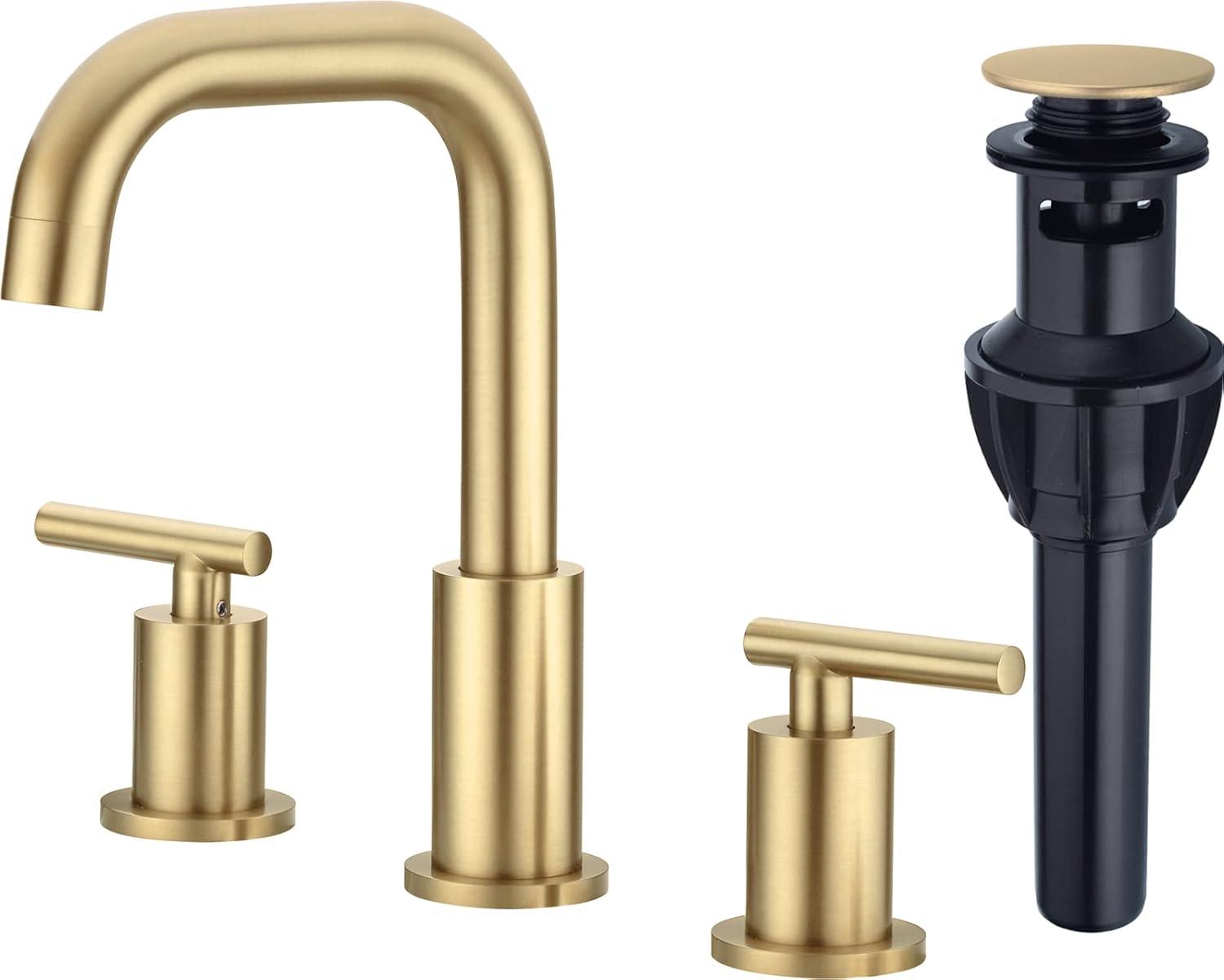 Brushed Gold Brass 8-Inch 2-Handle Bathroom Faucet Set