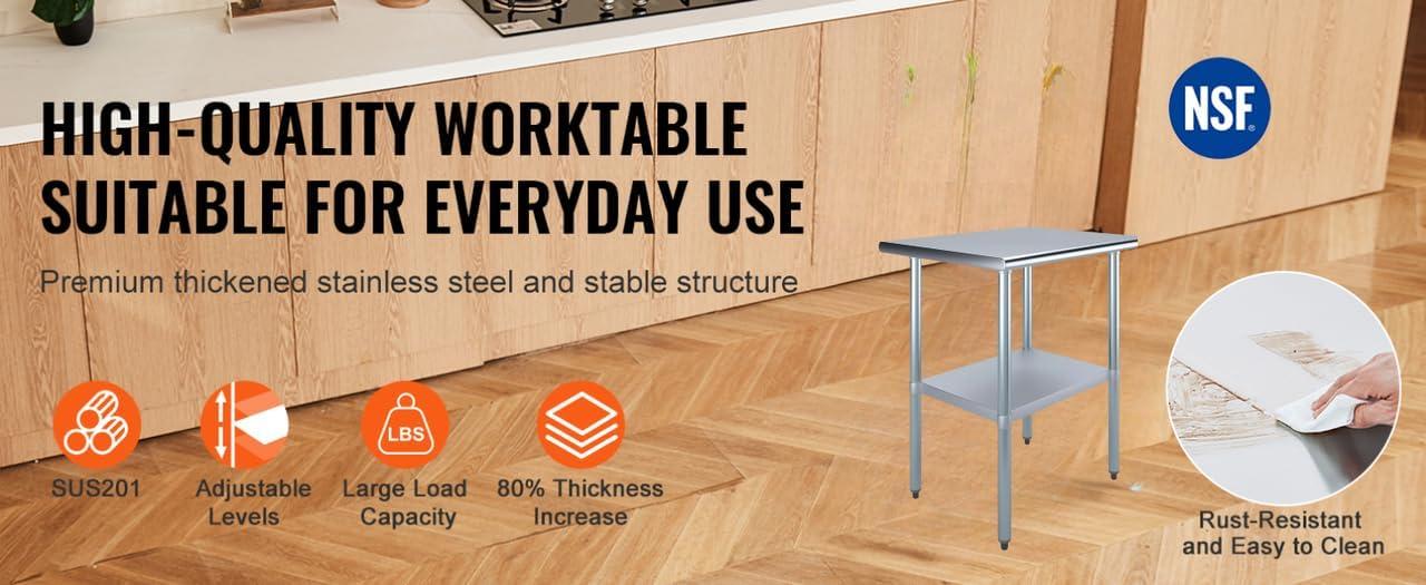 48" Stainless Steel Kitchen Utility Table with Adjustable Shelf