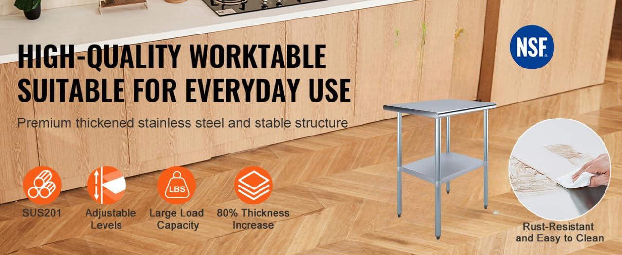 48" Stainless Steel Kitchen Utility Table with Adjustable Shelf