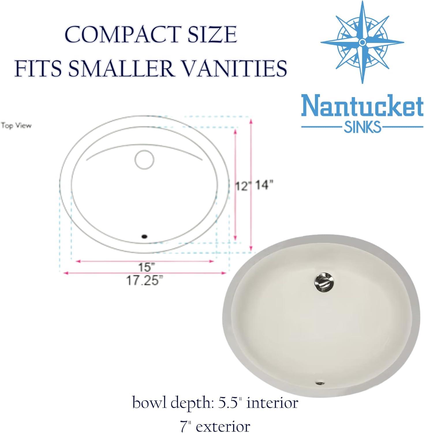 Nantucket Sinks Great Point 13.75'' Vitreous China Oval Bathroom Sink with Overflow