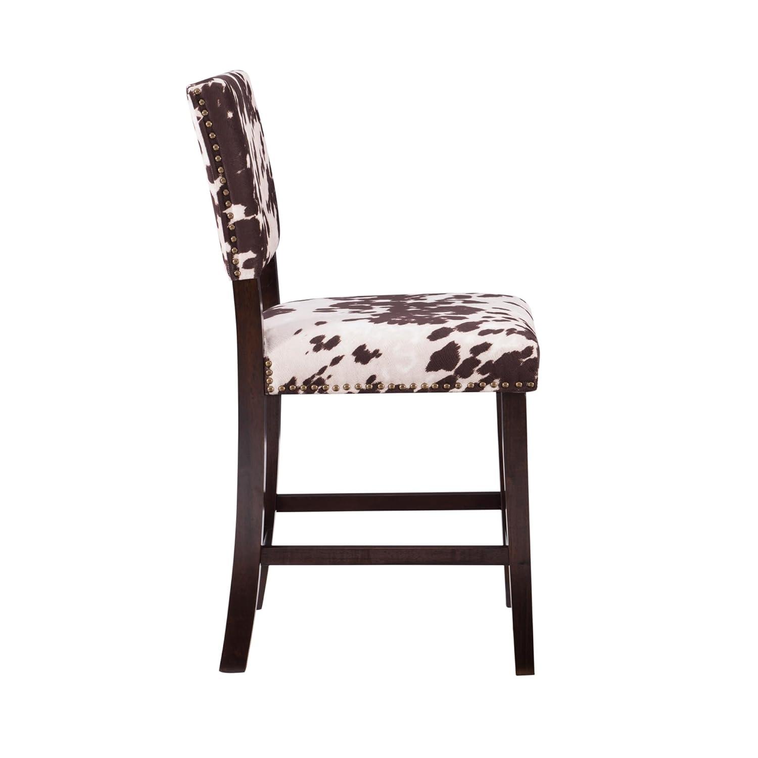 Linon 24" Corey Microfiber Upholstery Counter Height Barstool Cow print : Farmhouse Style, Wood Frame, Footrest