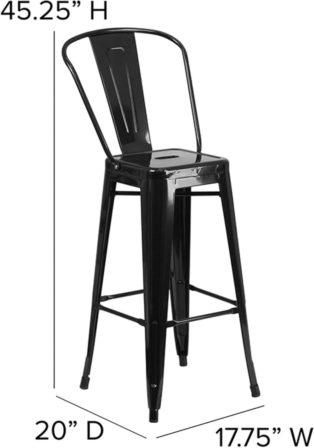 Flash Furniture Commercial Grade 4 Pack 30" High Black Metal Indoor-Outdoor Barstool with Removable Back