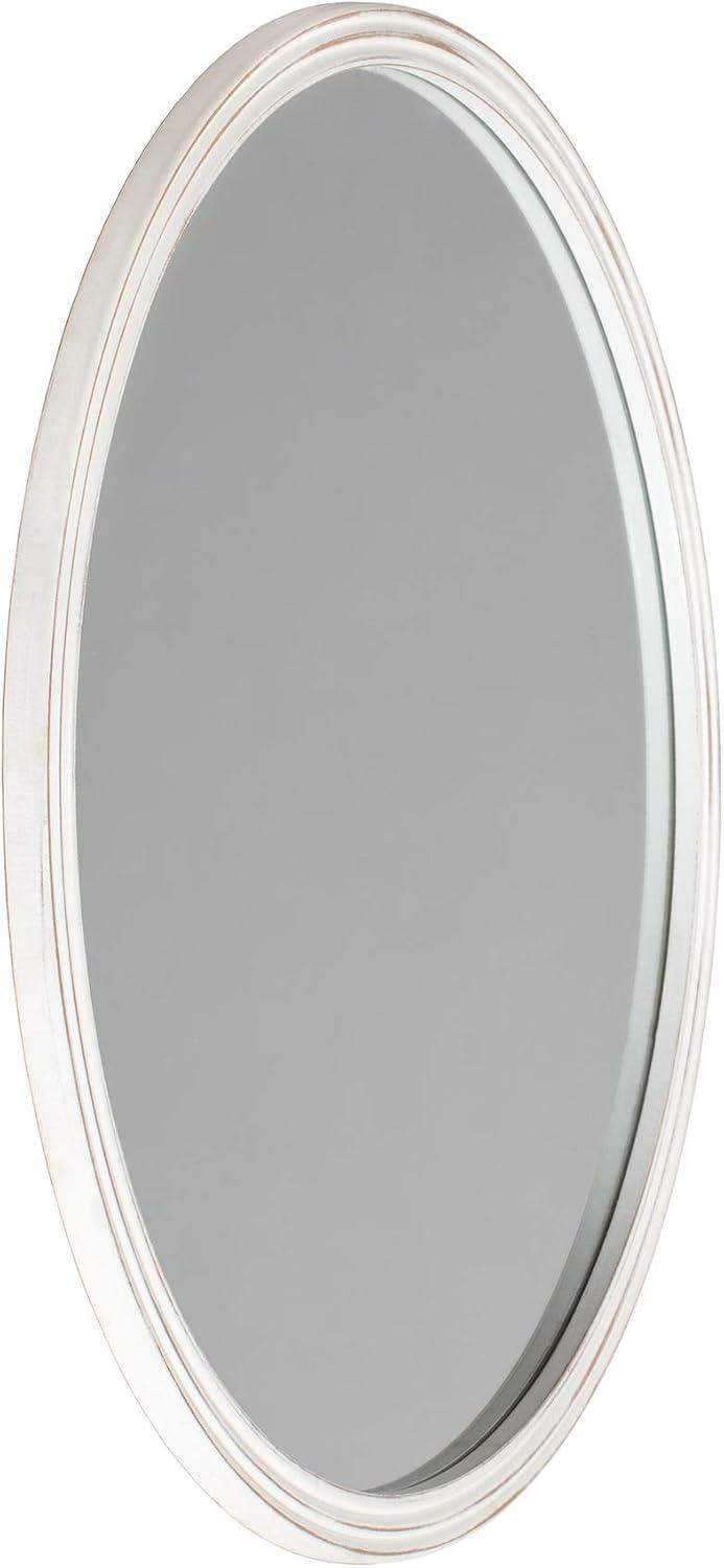 Brewster 30" Round Carved Frame Wall Mirror White: Distressed Finish, No Assembly Required