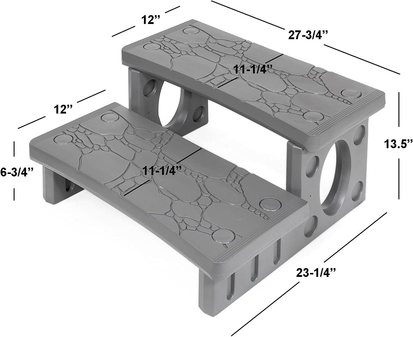 Gray Lightweight Polyethylene 2-Step Spa and Hot Tub Deck Steps