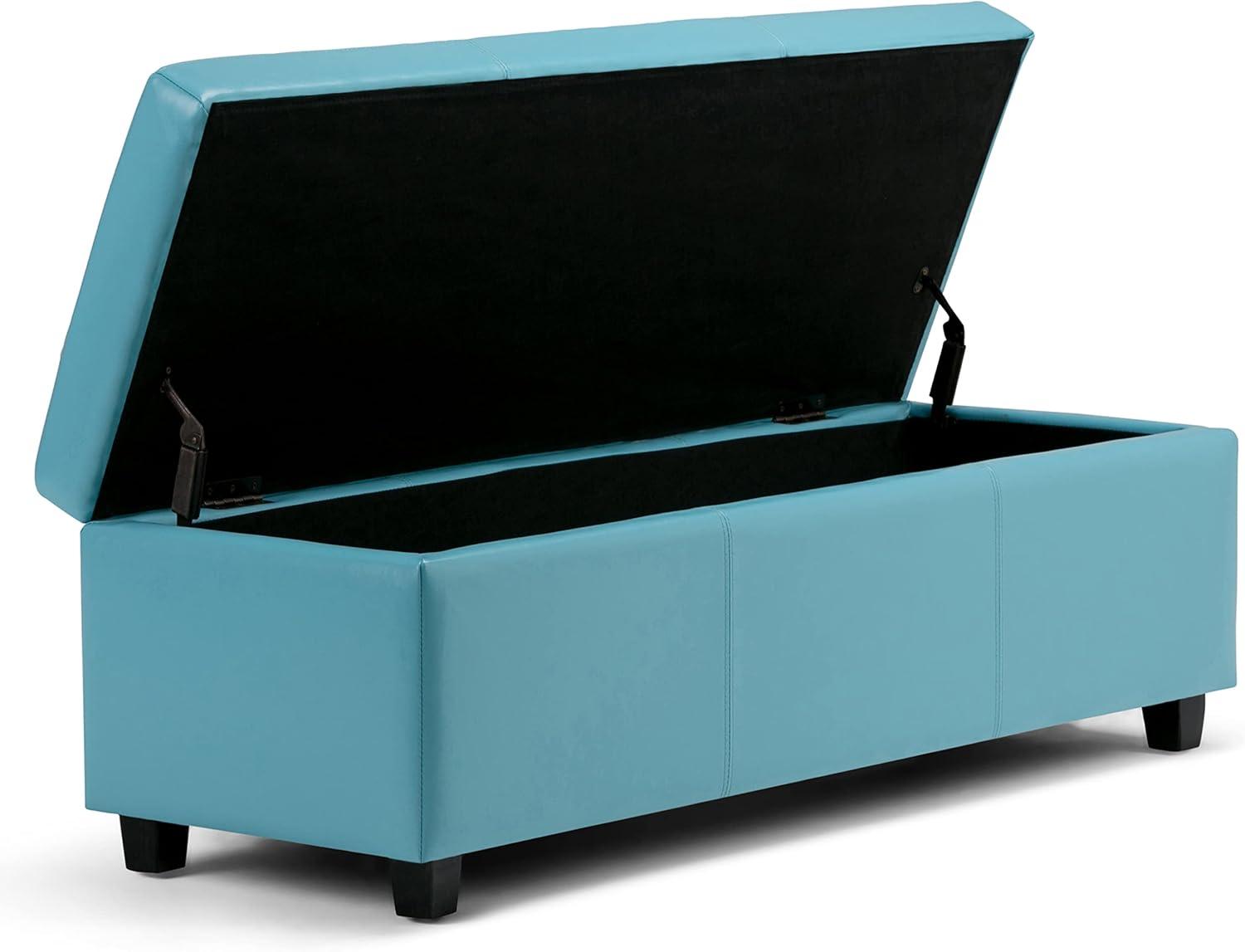 Simpli Home Avalon Faux Leather Storage Bench in Soft Blue