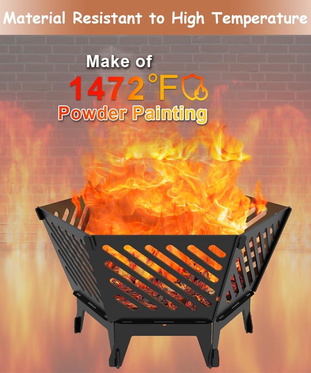 22.5 Inch Portable Plug Fire Pit For Camping, Heightened Detachable Outdoor Wood Burning Firepits For Outside Patio Heating, Picnic, Bonfire And BBQ With Travel Bag, Diagonal Hollow Style