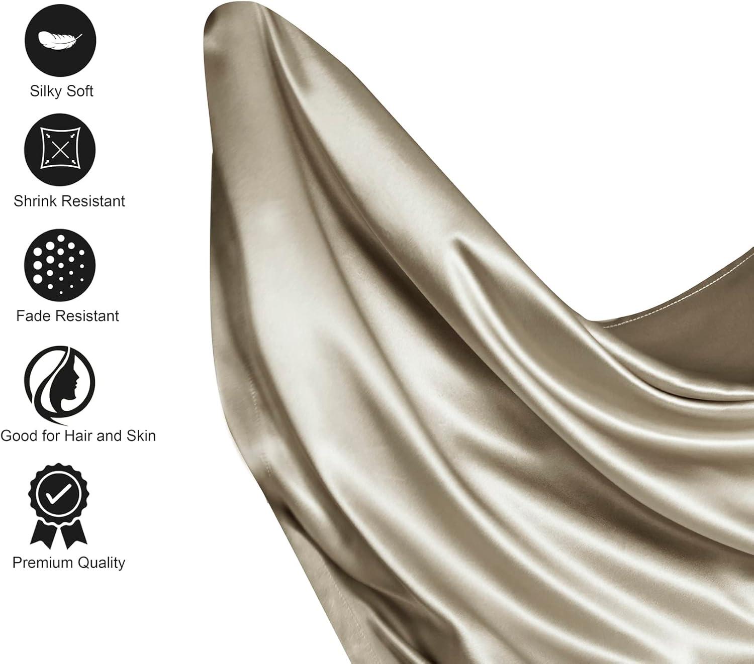 Lanest Housing Silk Satin Sheets, Full Size Satin Bed Sheet Set with Deep Pockets, Cooling Soft and Hypoallergenic Satin Sheets Full - Taupe