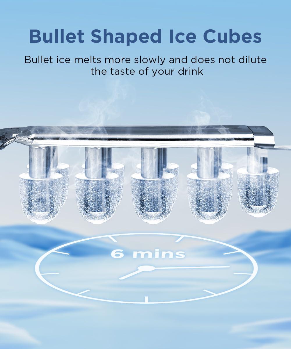 Stainless Steel Portable Countertop Ice Maker with Self-Cleaning