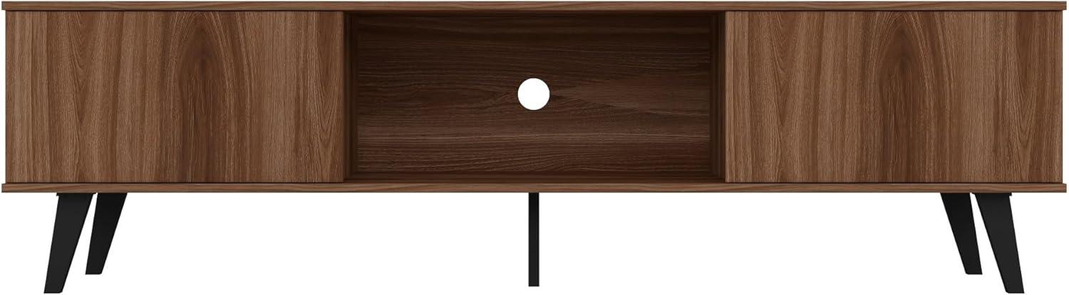 Nut Brown Mid-Century Modern TV Stand with Cabinet