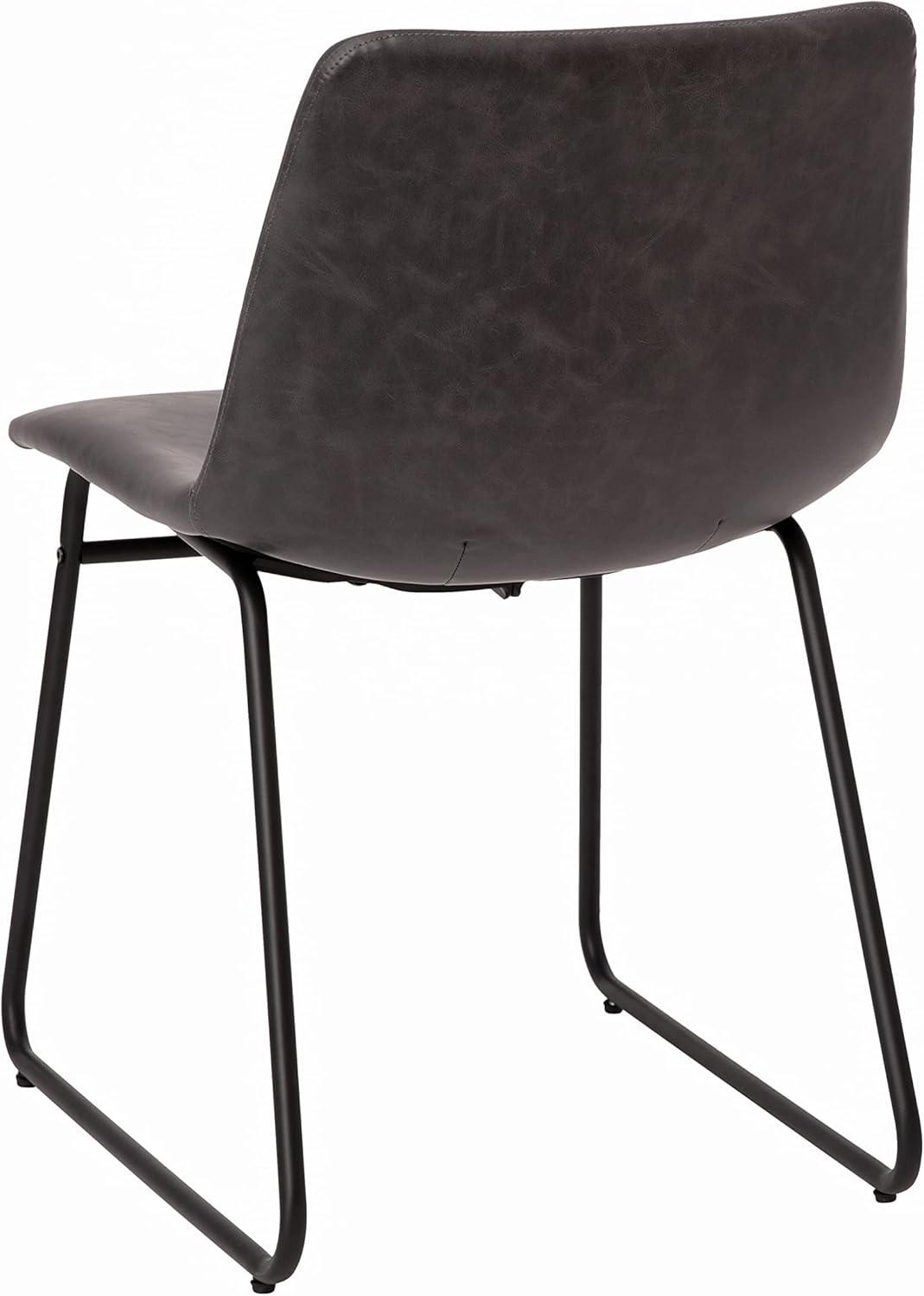 Taylor & Logan 18 Inch Indoor Dining Table Chairs, LeatherSoft Upholstery-Set of 2 Gray Faux Leather/Black Frame