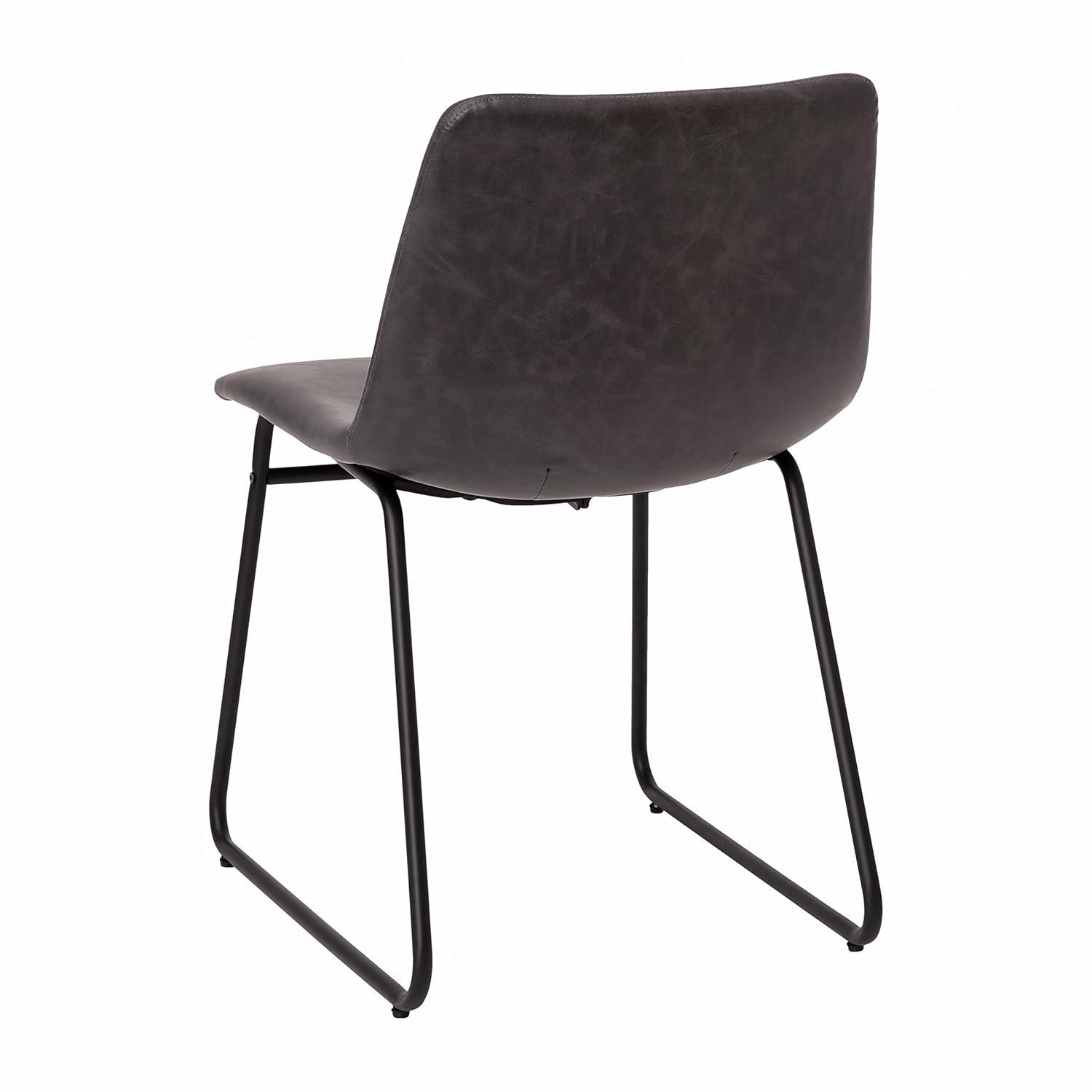 Taylor & Logan 18 Inch Indoor Dining Table Chairs, LeatherSoft Upholstery-Set of 2 Gray Faux Leather/Black Frame