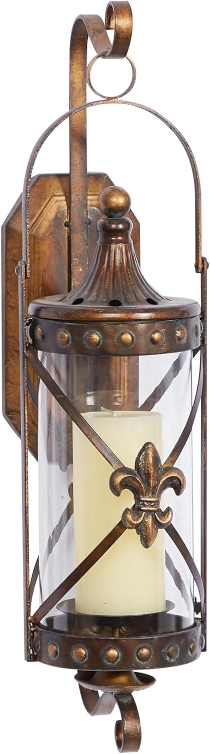 DecMode Bronze Metal Fleur De Lis Suspended Studded Wall Sconce with Scroll Details