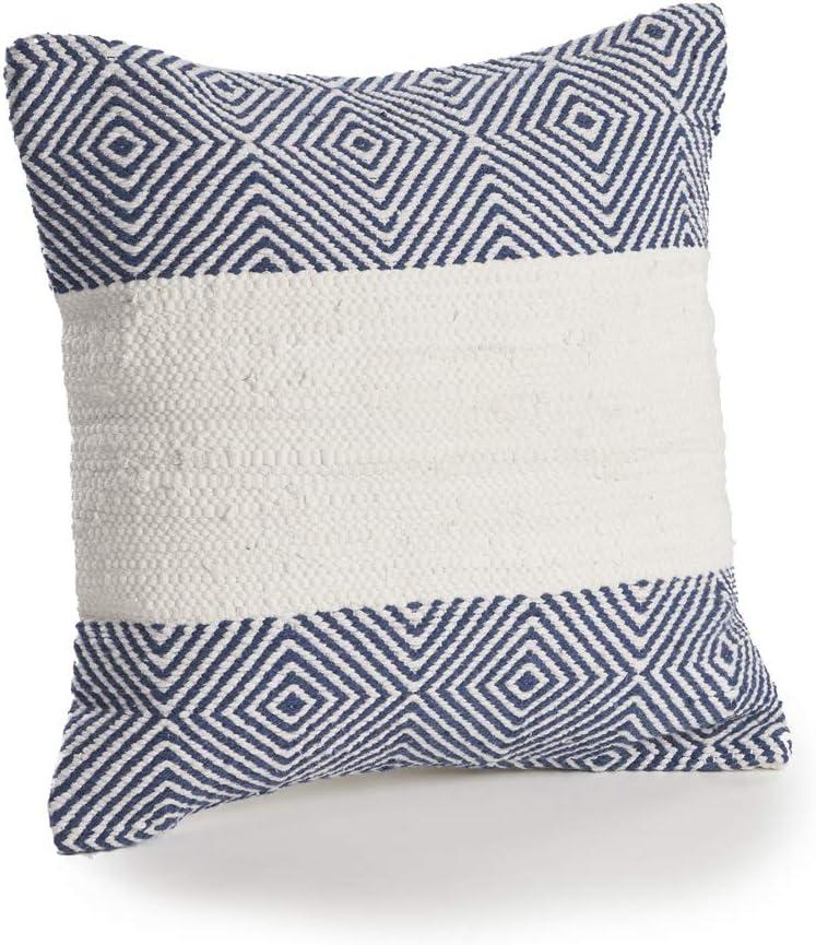 Ox Bay Blue Geometric White Striped Throw Pillow, 18" Square, Count per Pack 1