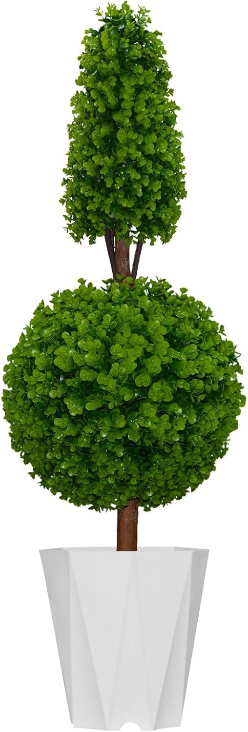 22’’ Faux Boxwood Topiary Ball Tree Set of 2, Artificial Plants Outdoor Weather Resistant, Cement-Filled Potted Bushes, Evergreen Topiary Trees Artificial for Porch Decoration Indoor Outdoor