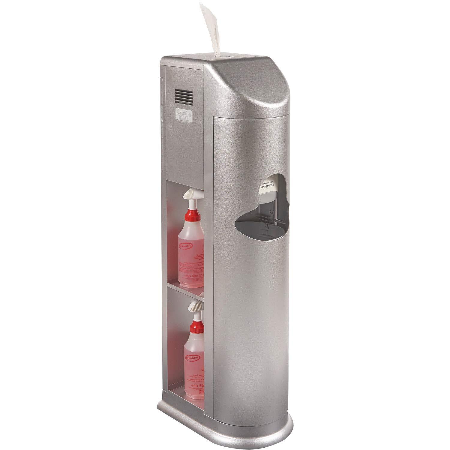 Silver All-in-One Cleaning Station with Wipes and Gel Dispensers