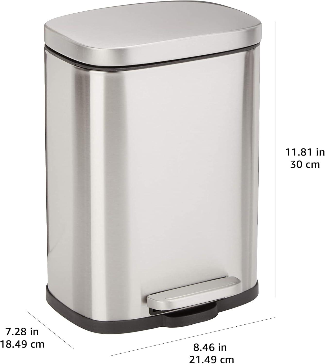 Brushed Stainless Steel Soft-Close Pedal Trash Can, 5L