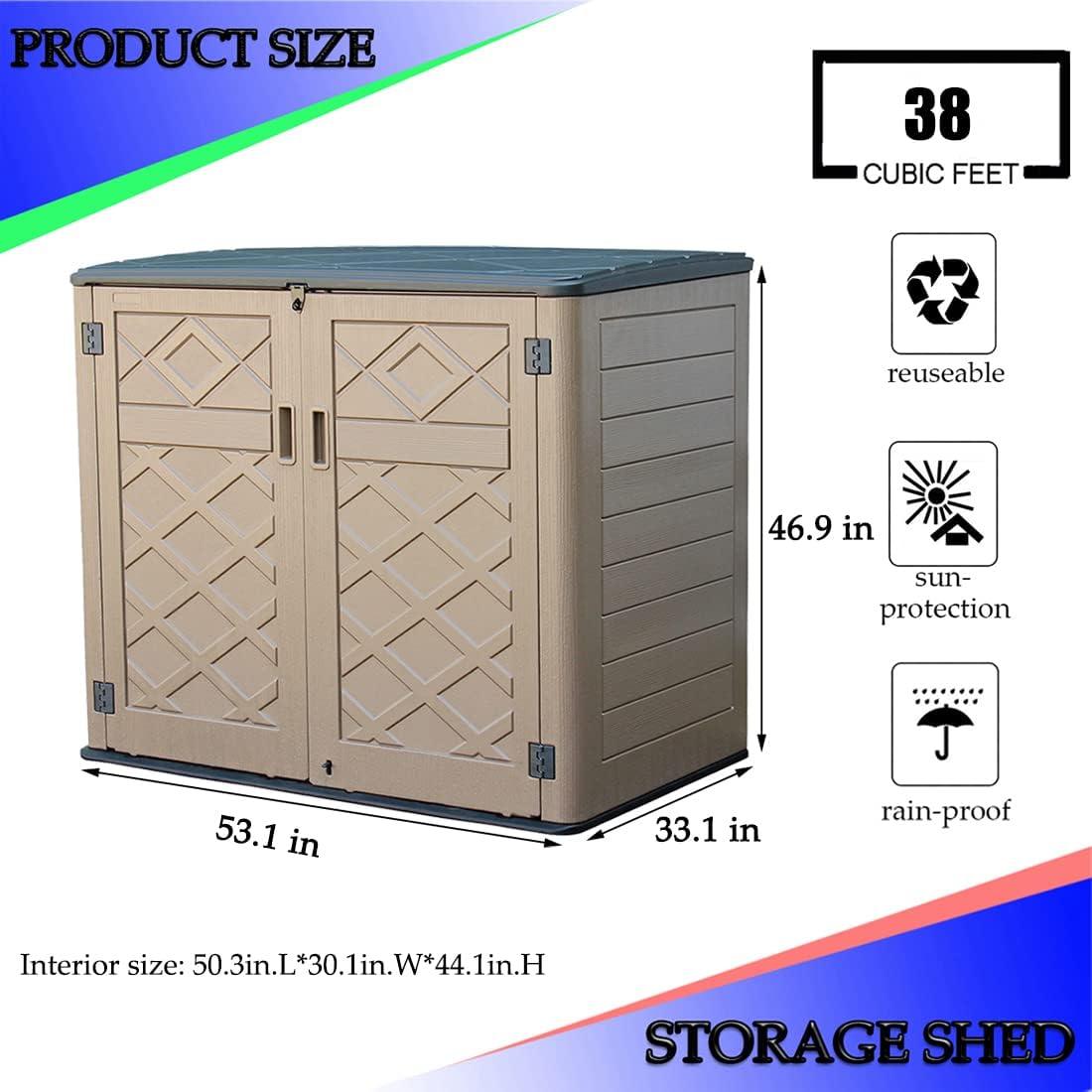 Large Brown Resin Outdoor Storage Shed with Shelving