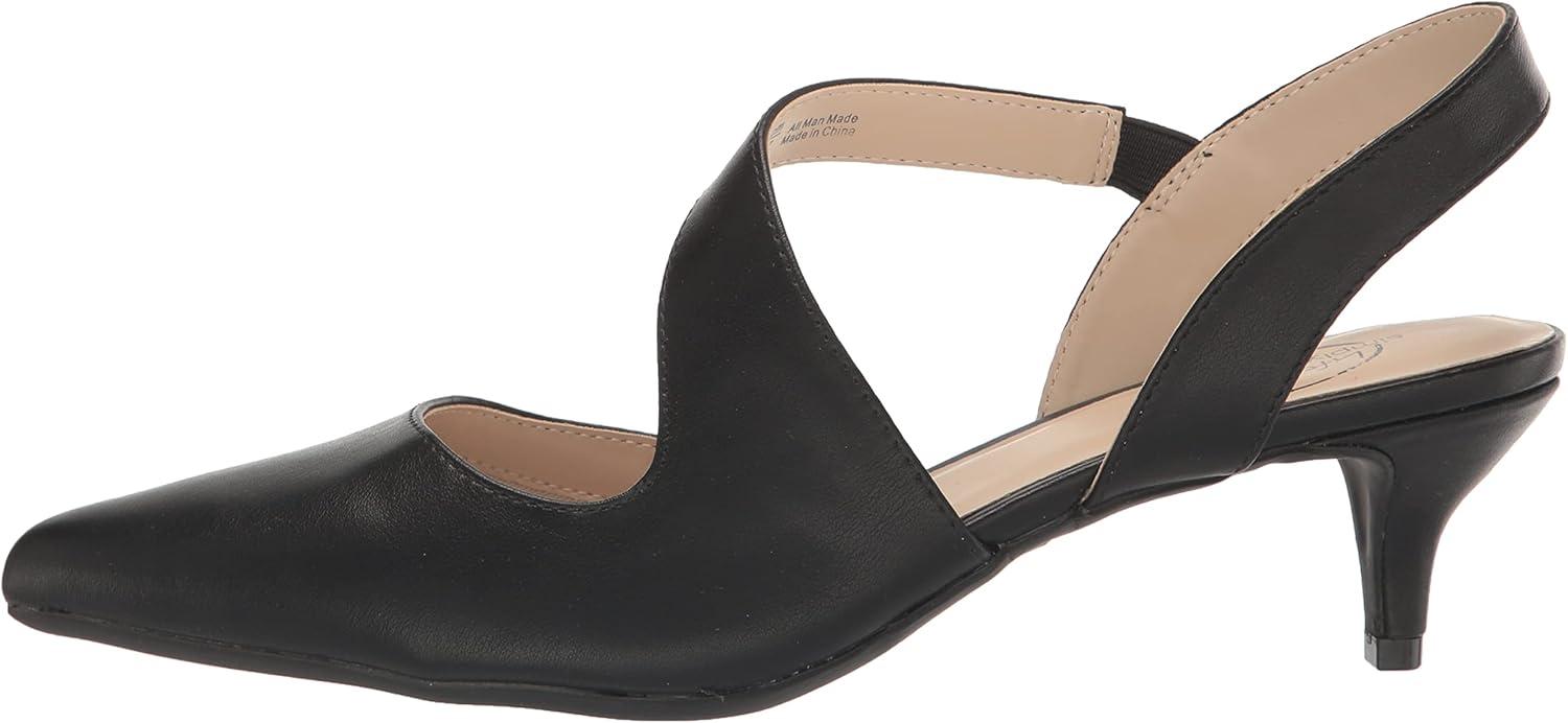 Elegant Asymmetrical Strap Black Faux Leather Slingback Pumps