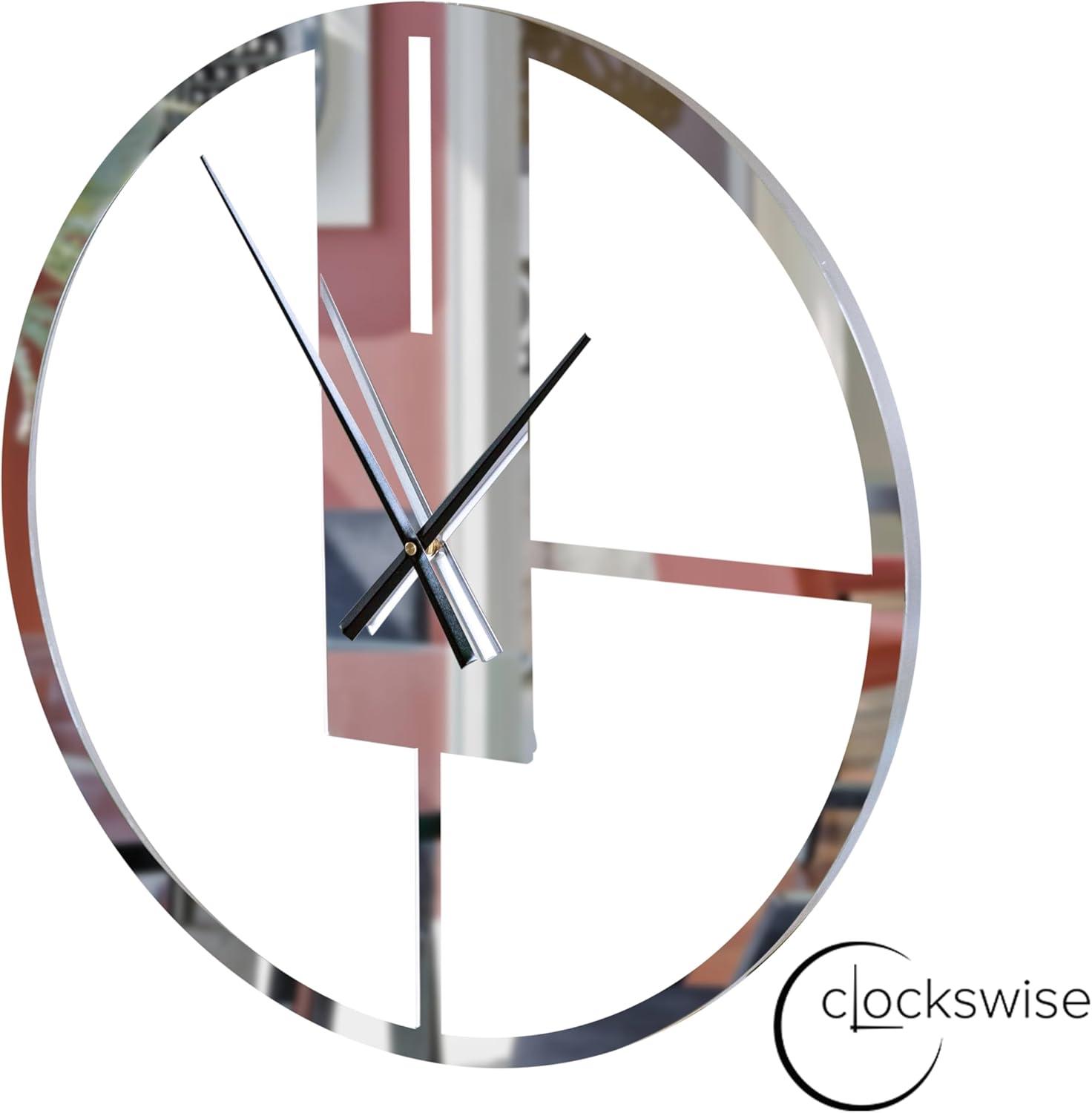 Clockswise Modern Round Big Wall Clock with Mirror Face, Decorative Silver Metal 22.75” oversized timepiece, Hanging Supplies Included