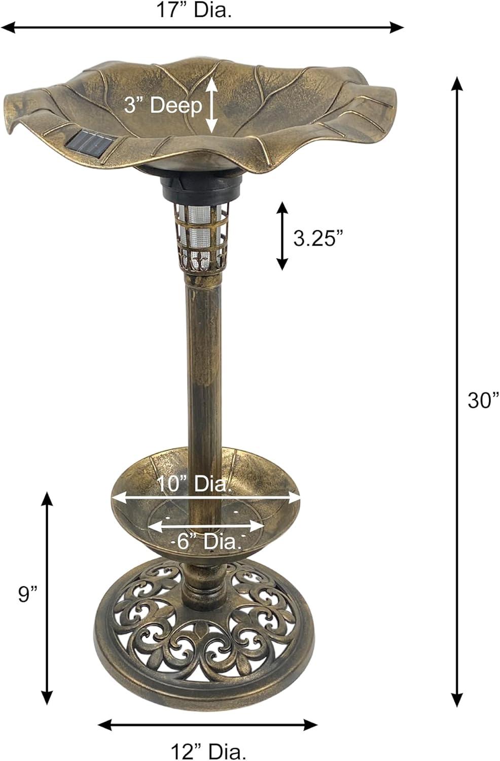 Antique Bronze Solar Lighted Bird Bath with Planter Bowl