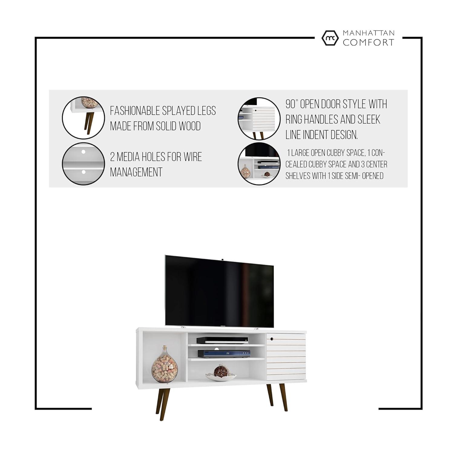 Liberty 53.14" Mid-Century Modern TV Stand with 5 Shelves and 1 Door  with Solid Wood Legs