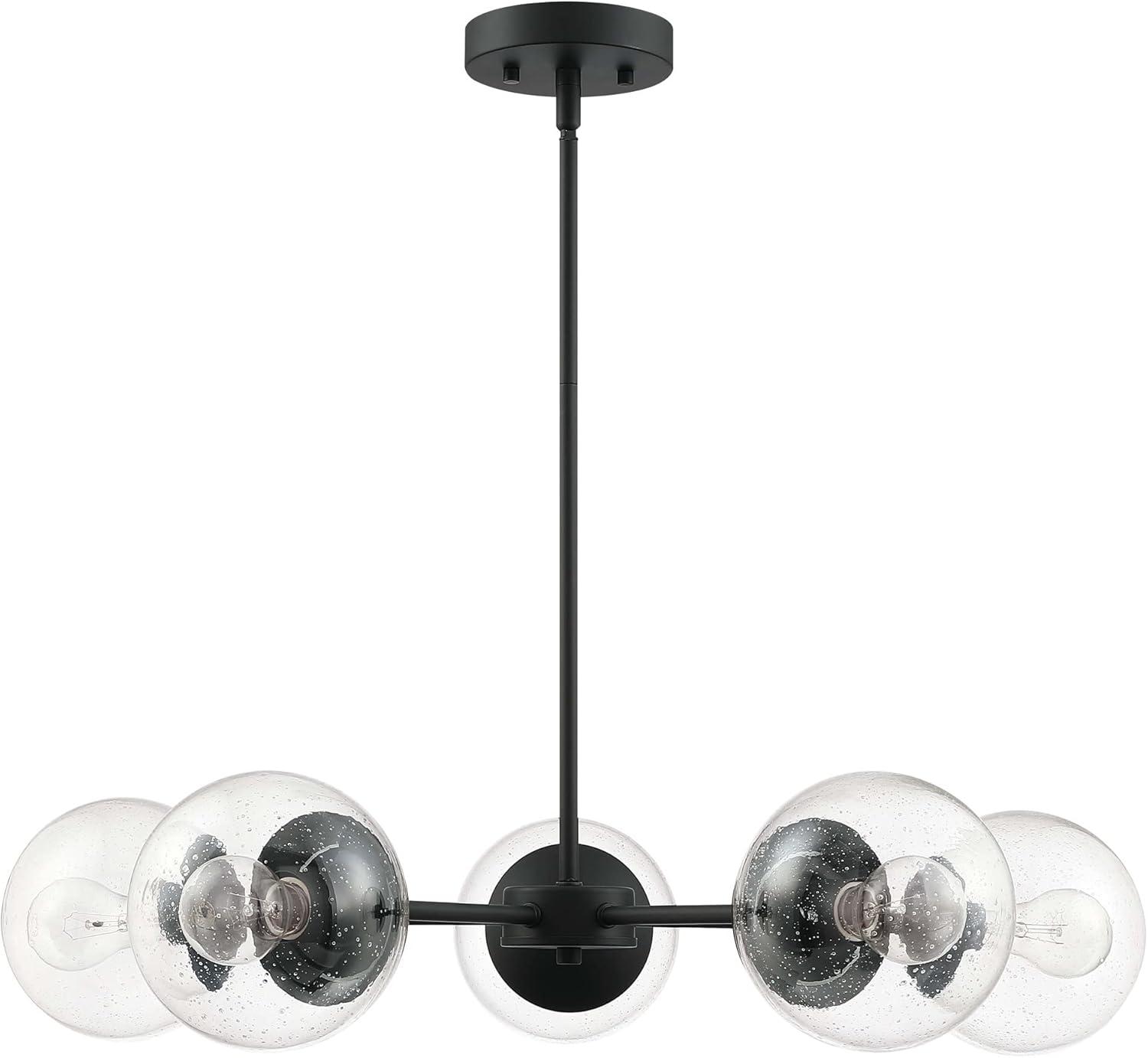 Matte Black 5-Light Chandelier with Seedy Glass Shades