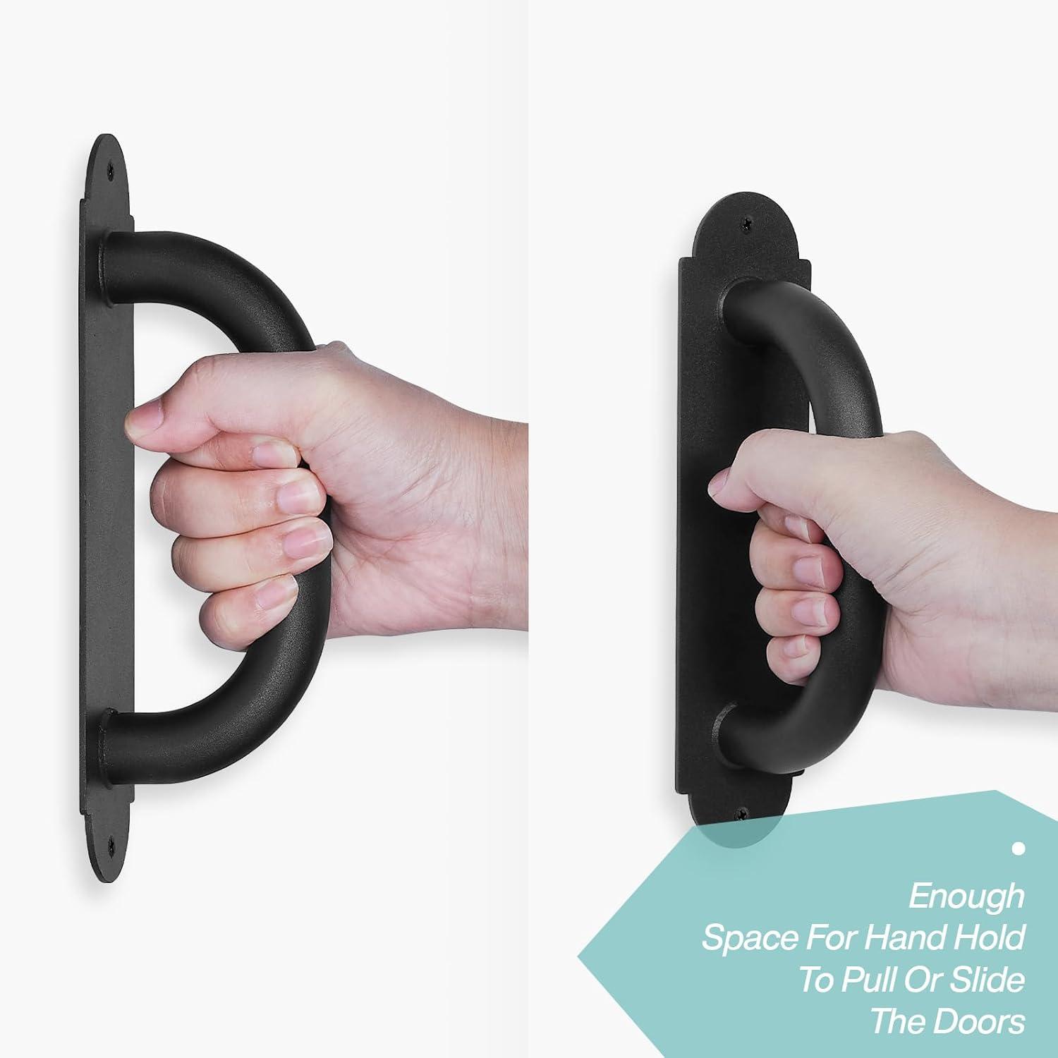 8'' Black Heavy Duty Barn Door Pull Handles 2 Pack, Outdoor Metal Power Coated Modern Gate Hanlde for Fence Garden Patio Gates, Interior Closet Cabinets Door Pulls