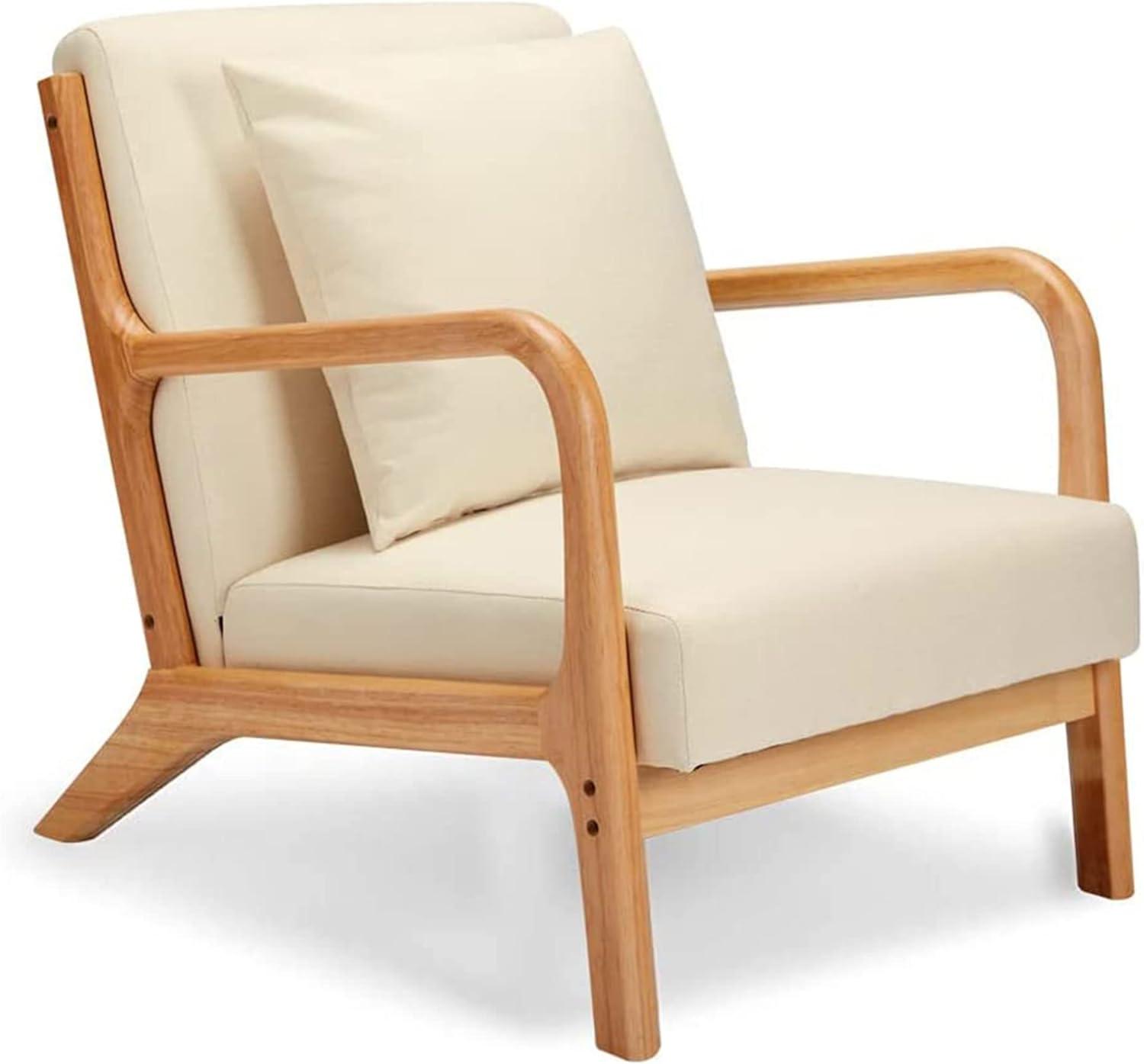 Jomeed Oak Wood Frame and Linen Upholstery Mid Century Modern Accent and Leisure Chair - Beige