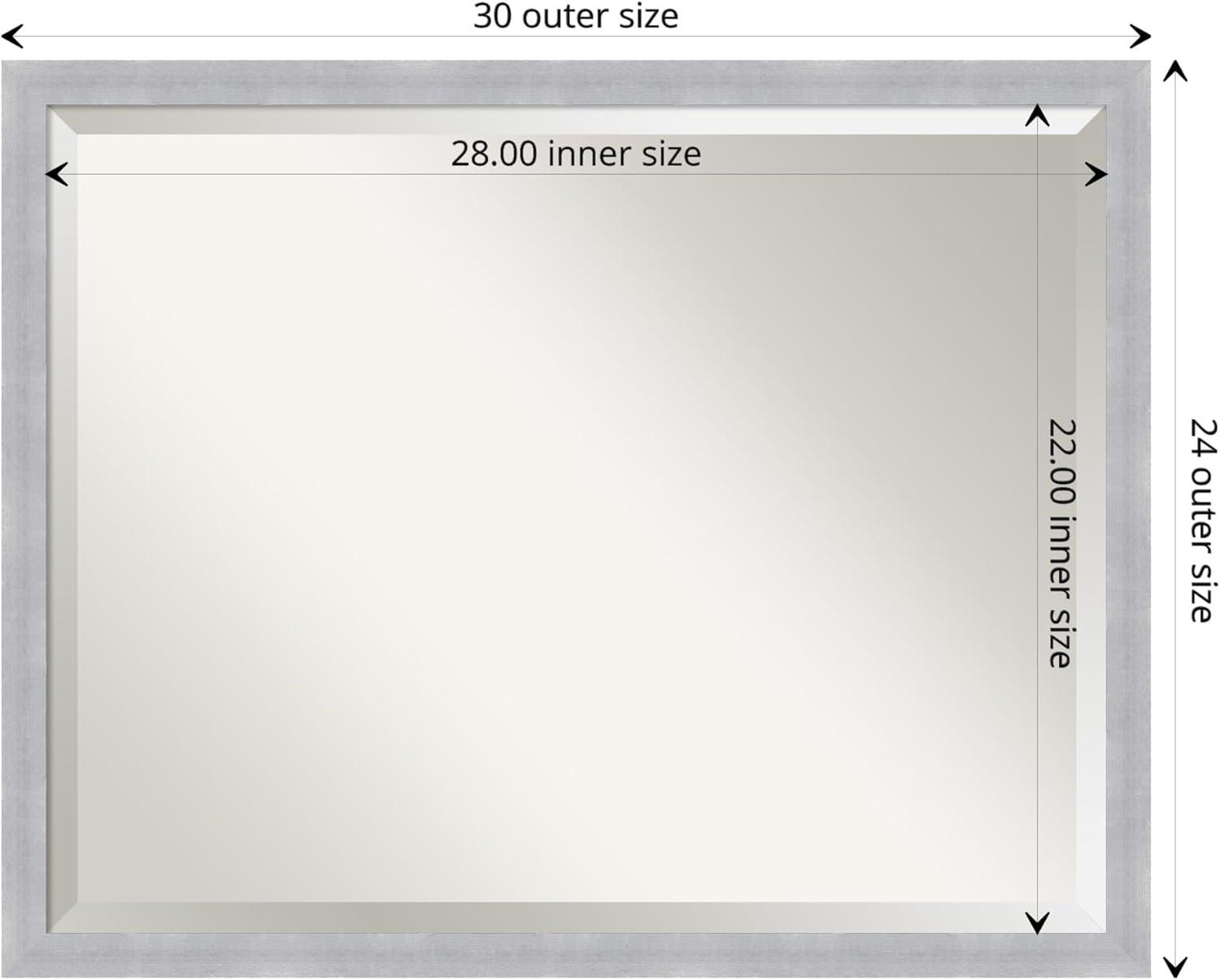 30" x 24" Grace Brushed Framed Bathroom Vanity Wall Mirror Nickel - Amanti Art: Modern Rectangle, No Assembly Required