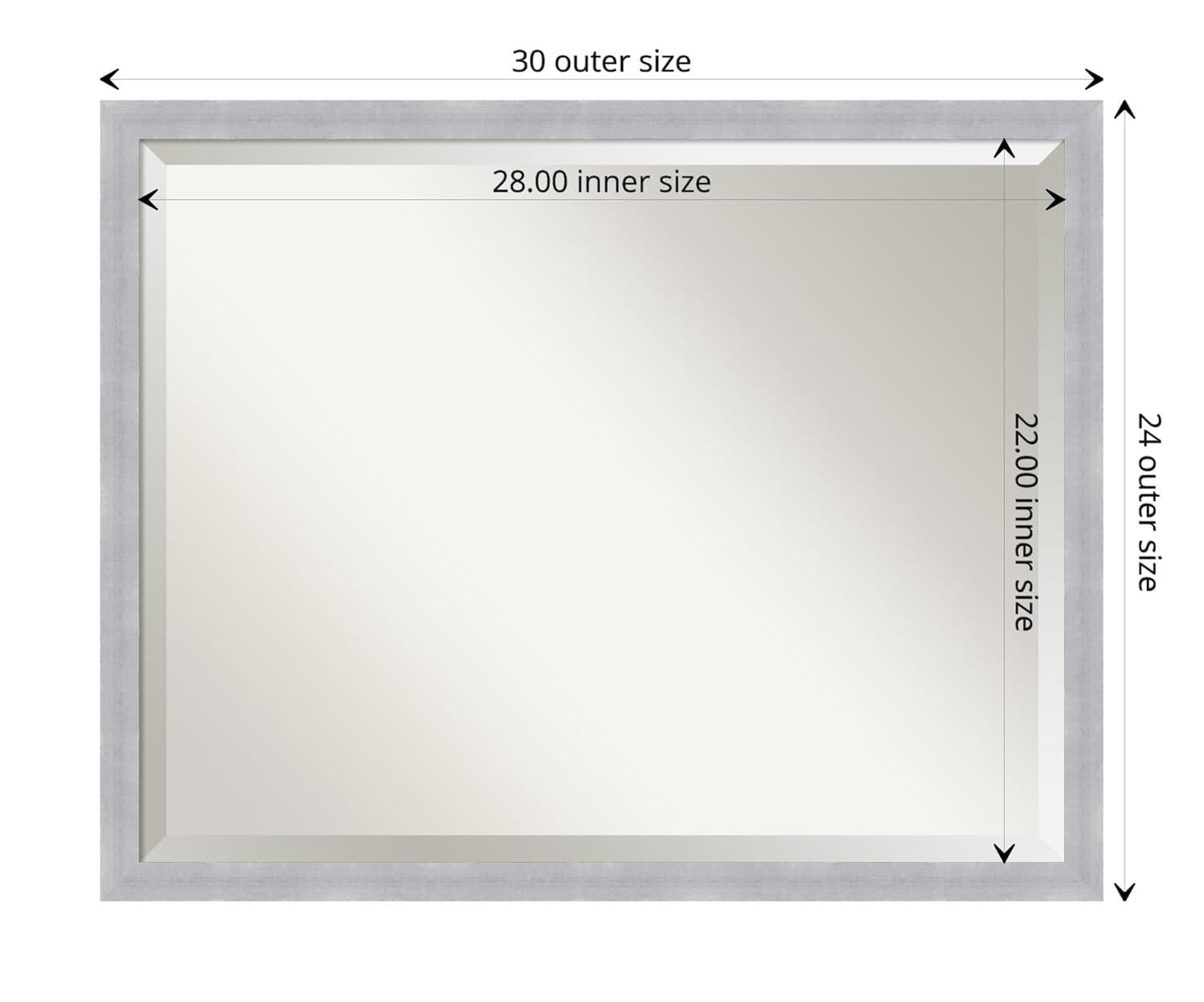 30" x 24" Grace Brushed Framed Bathroom Vanity Wall Mirror Nickel - Amanti Art: Modern Rectangle, No Assembly Required