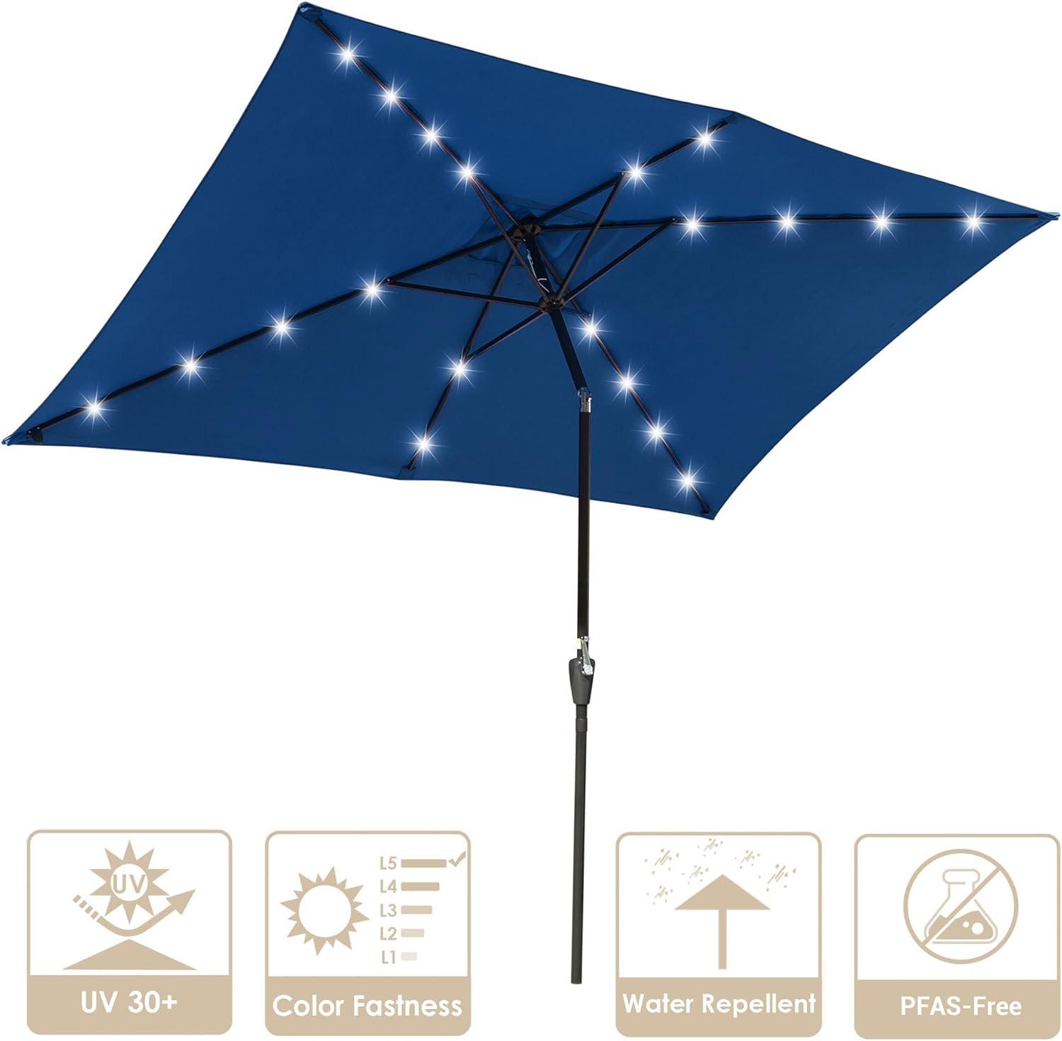 Navy 9ft Solar LED Patio Umbrella with Crank and Tilt