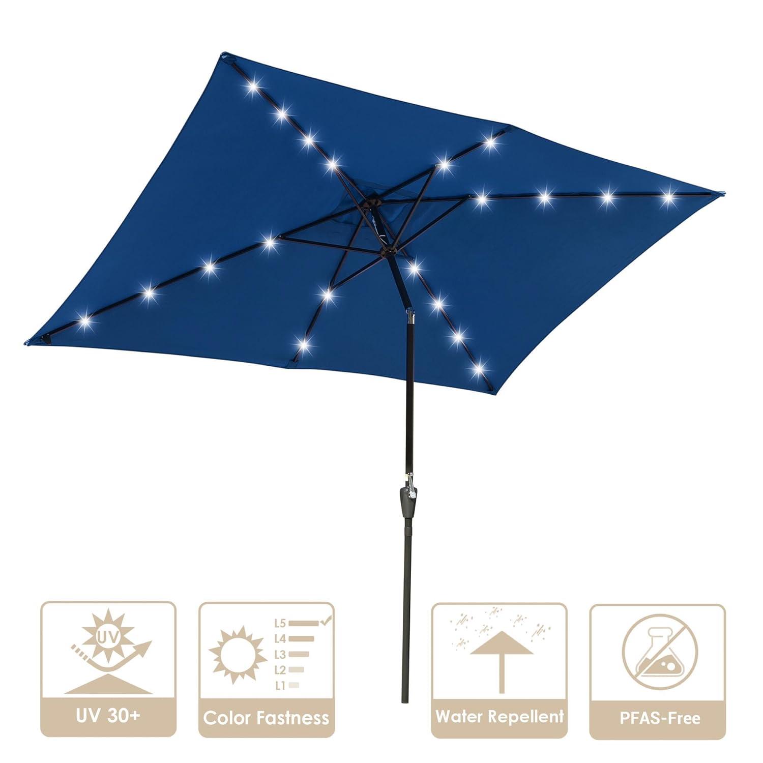 Navy 9ft Solar LED Patio Umbrella with Crank and Tilt