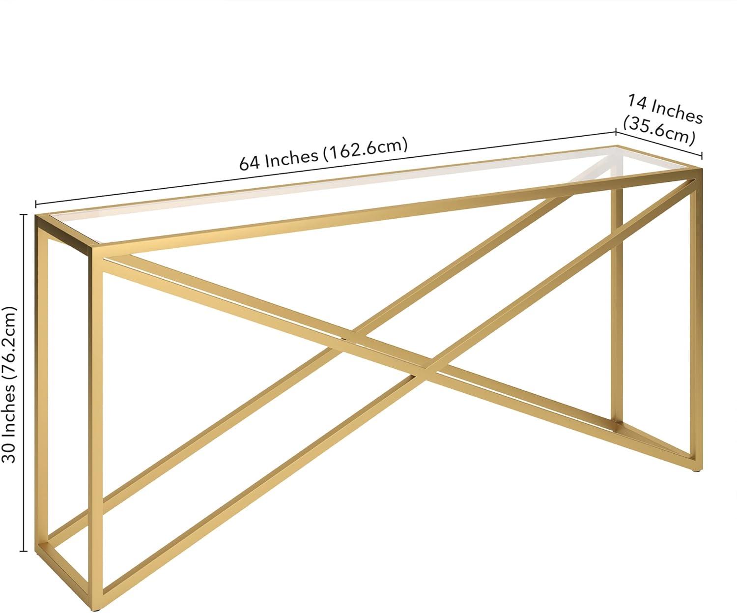 Brass and Glass 64" Geometric Console Table