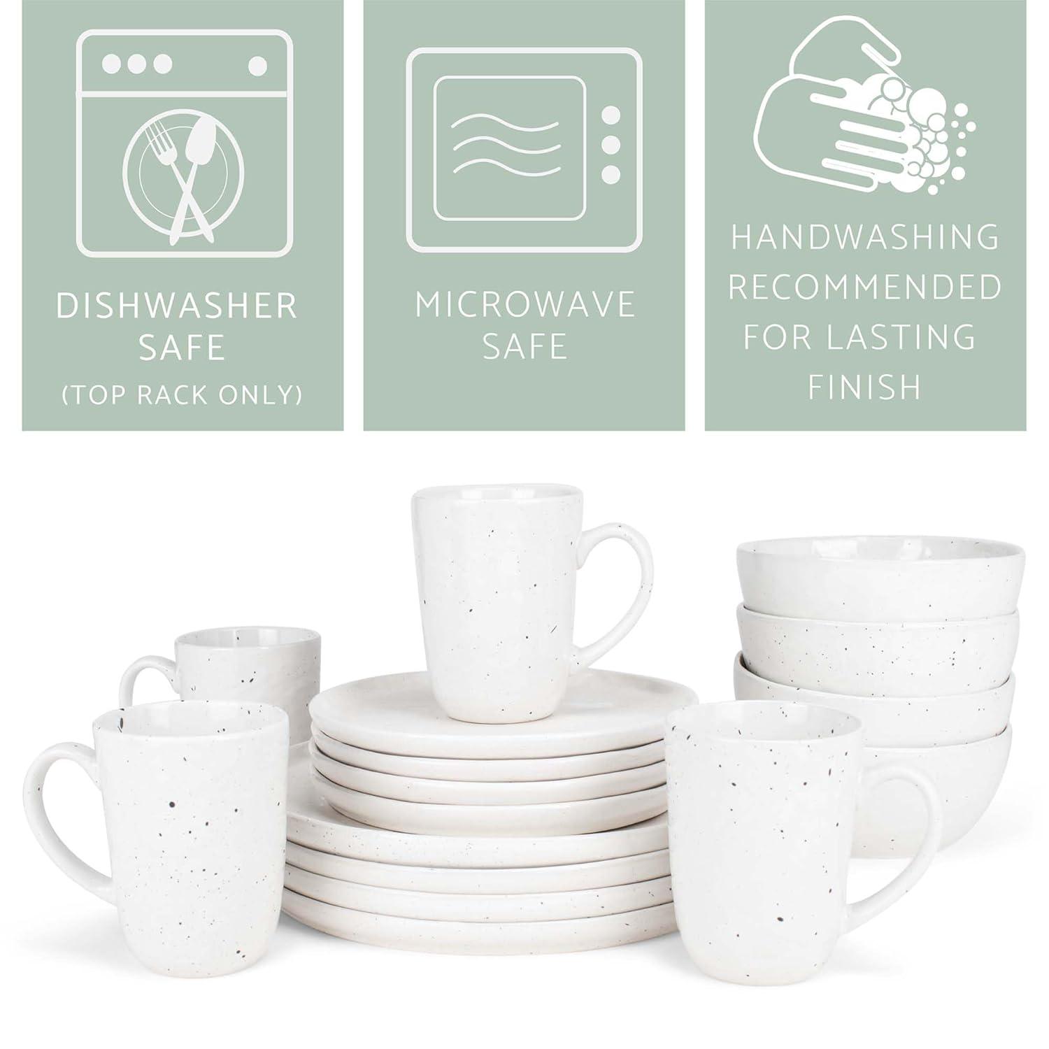 Stone Lain Jade 16-Piece Stoneware Dinnerware Set, Service for 4, White