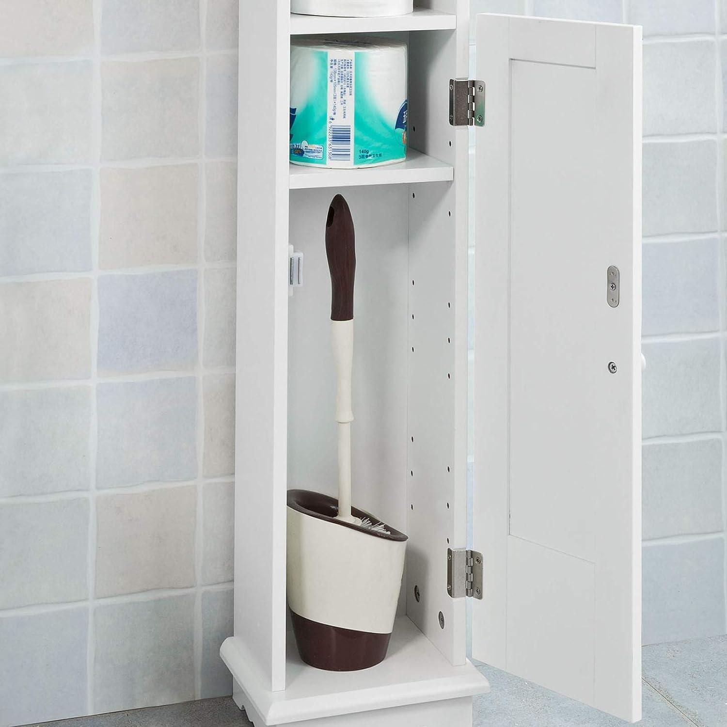 White Free Standing Wooden Bathroom Toilet Paper Roll Holder Storage Cabinet Holder Organizer Bath Toilet