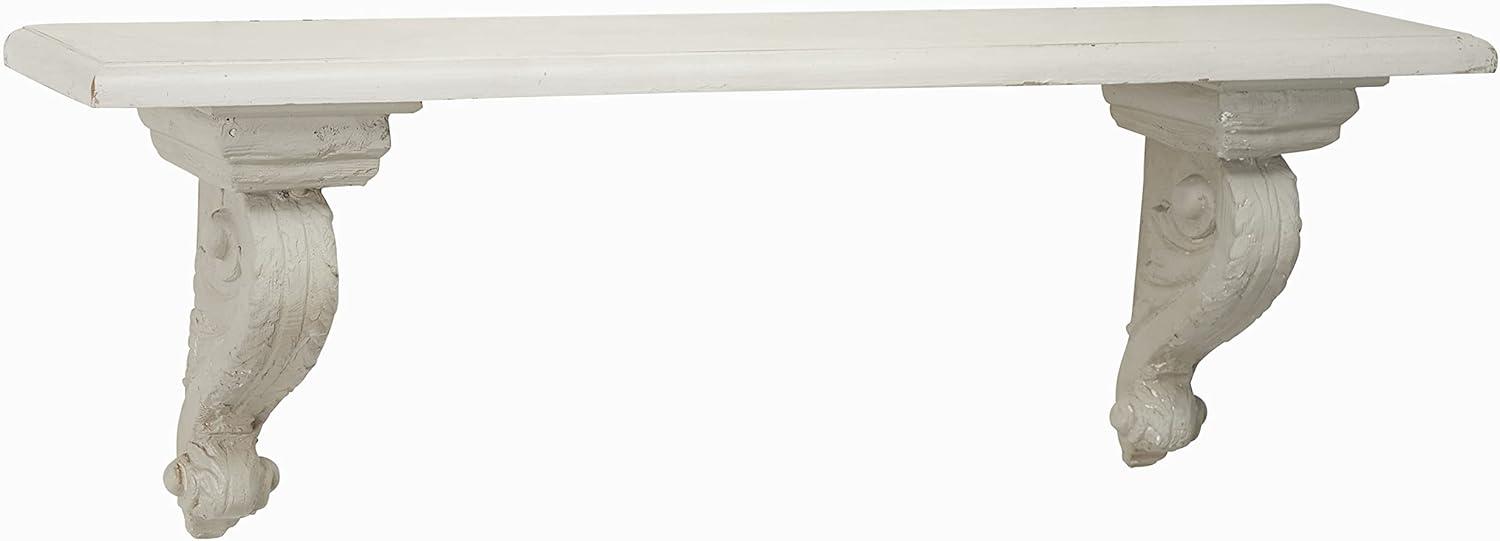 Farmhouse Wood Rectangle Wall Shelf White - Olivia & May: Antiqued Finish, No Hooks, Fir Wood Construction