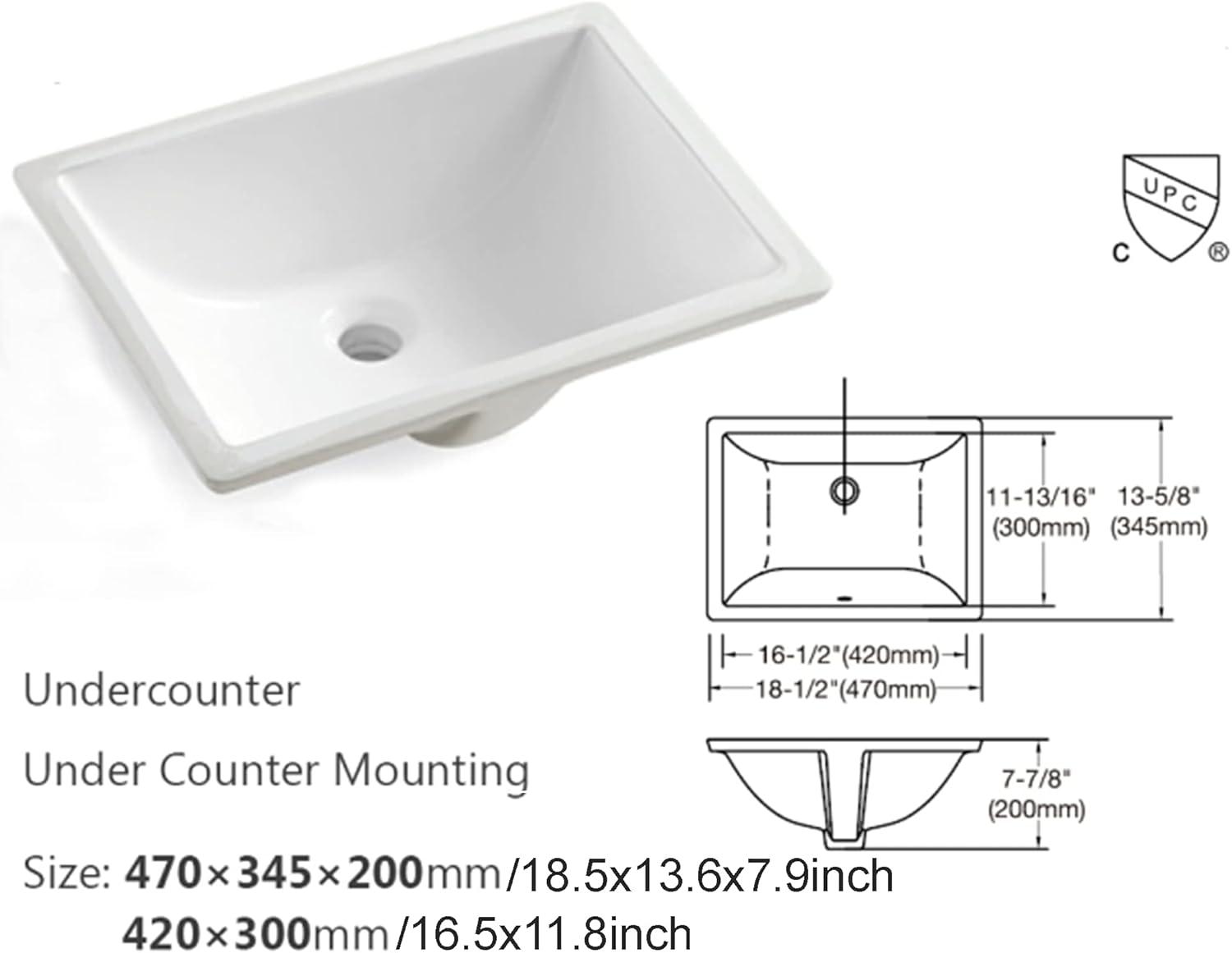 31 Carrara White Stone Bathroom Vanity Top with Rectangle Undermount Ceramic Sink, Backsplash, and 3 Faucet Holes - Modern Style for Bathroom Cabinet