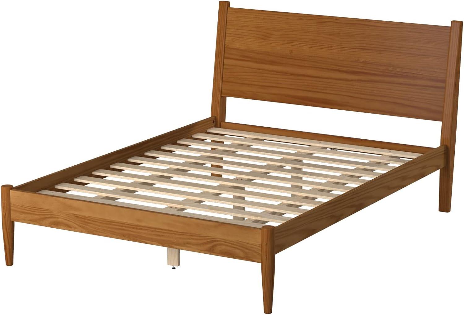 Camaflexi Castanho King Mid-Century Modern Pine Wood Platform Bed