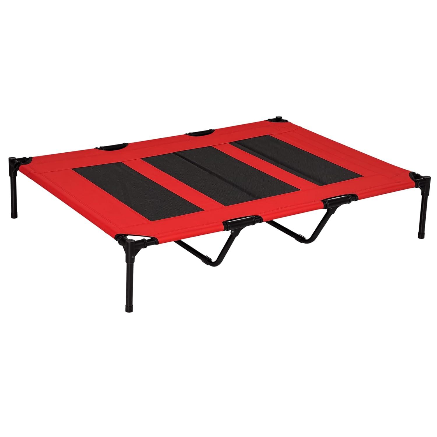 PawHut 48" x 36" Elevated Breathable Dog Bed Portable Pet Cot w/ Carry Bag Metal Frame Breathable Mesh Indoor and Outdoor Red