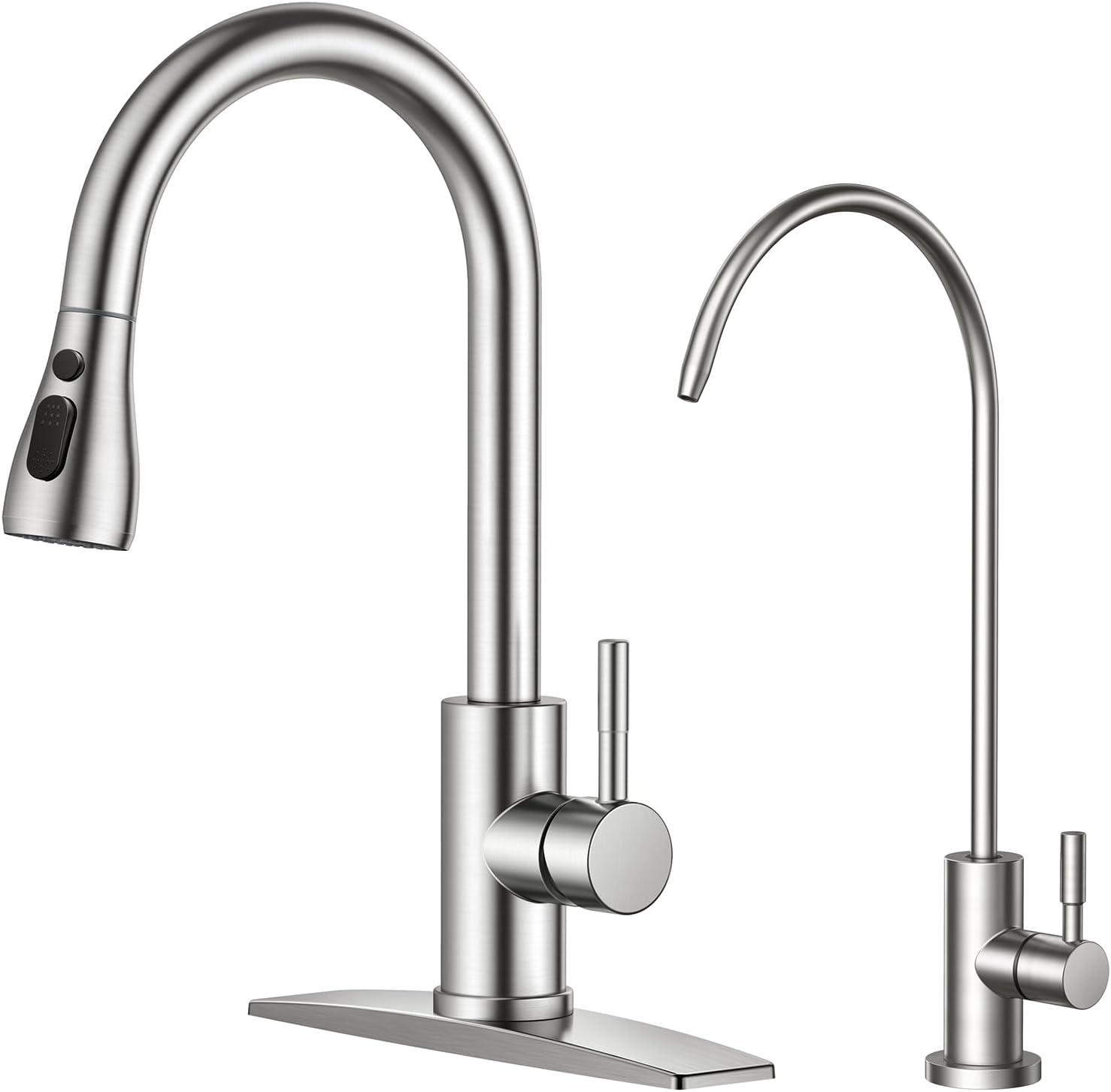 ARCORA Stainless Steel Pull-Down Kitchen Faucet and Water Filter Faucet Combo