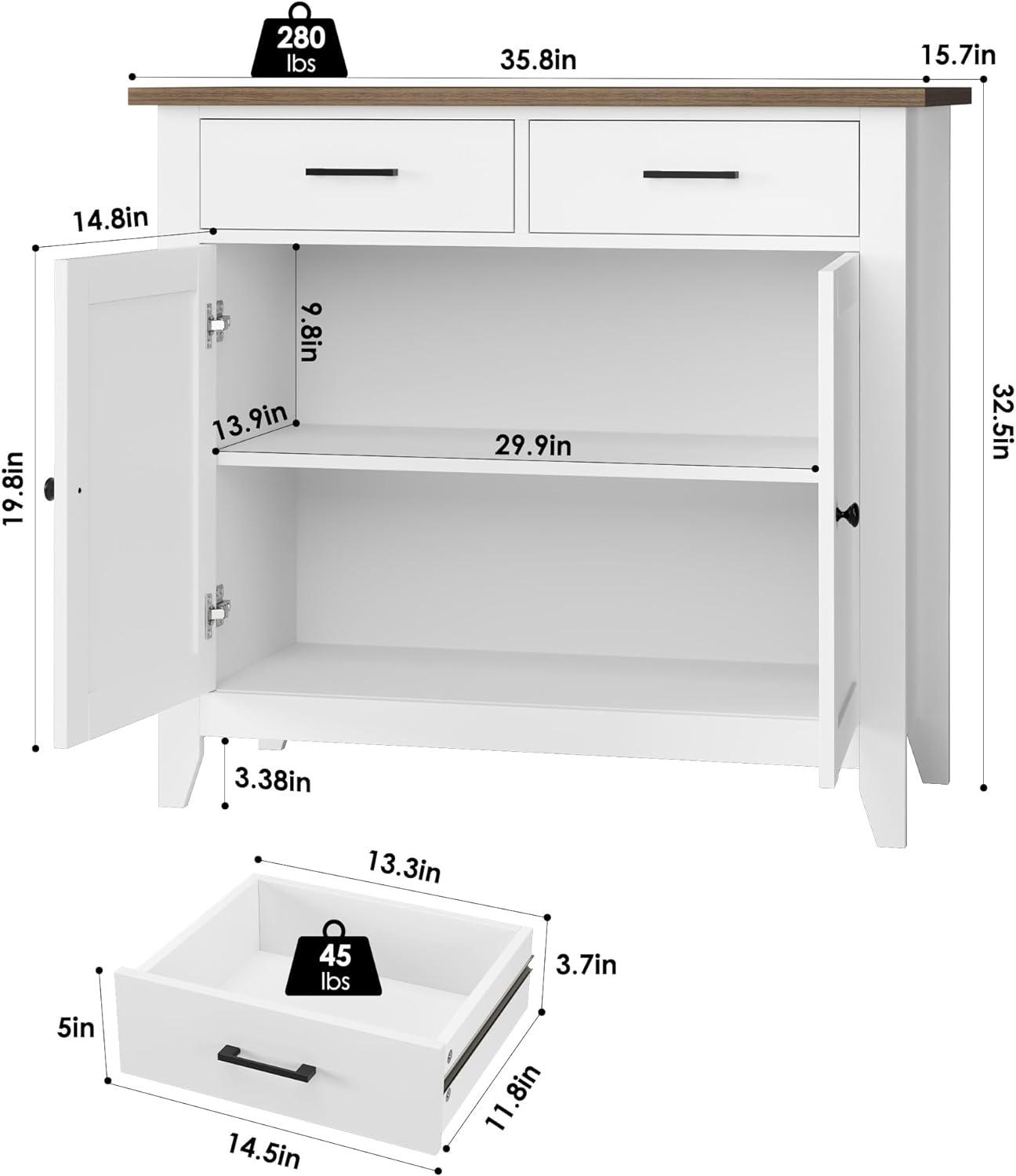 Floor Sideboard and Buffet Server Cabinet, Entryway Console Cabinet for Living Room, Dining Room, Bathroom, Ivory White