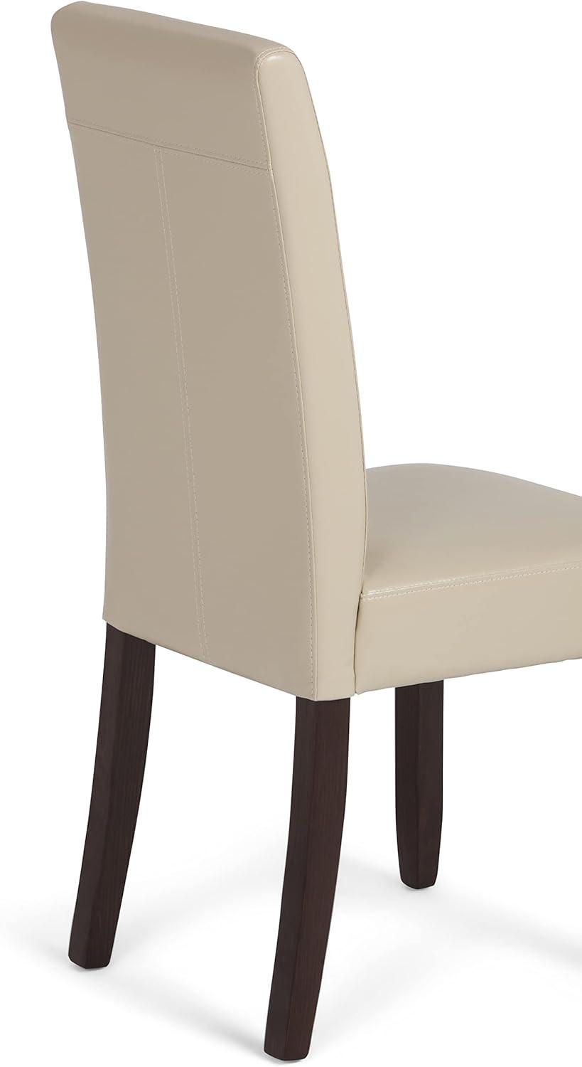 Simpli Home Acadian Transitional Parson Dining Chair (Set of 2) in Satin Cream Faux Leather