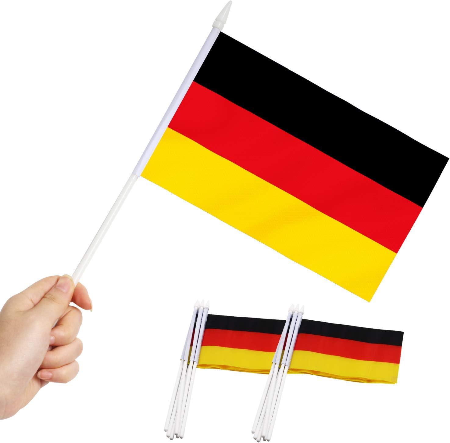 Mini German Flag Set with Plastic Sticks, 5x8 Inch, 12 Pack