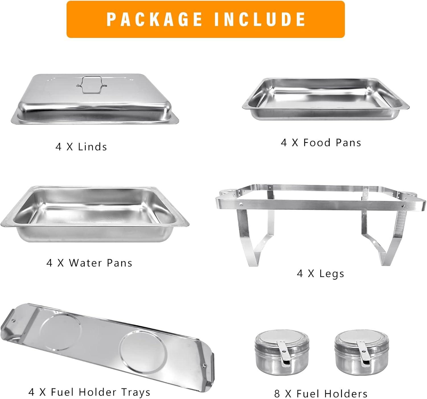 The Party Aisle™ Chafing Dishes For Buffet 4 Pack, 8 Qt Stainless Steel Chafers And Buffet Warmers Sets With Lid, Rectangle Serving Food Warmer Catering Supplies Buffet Display For Parties