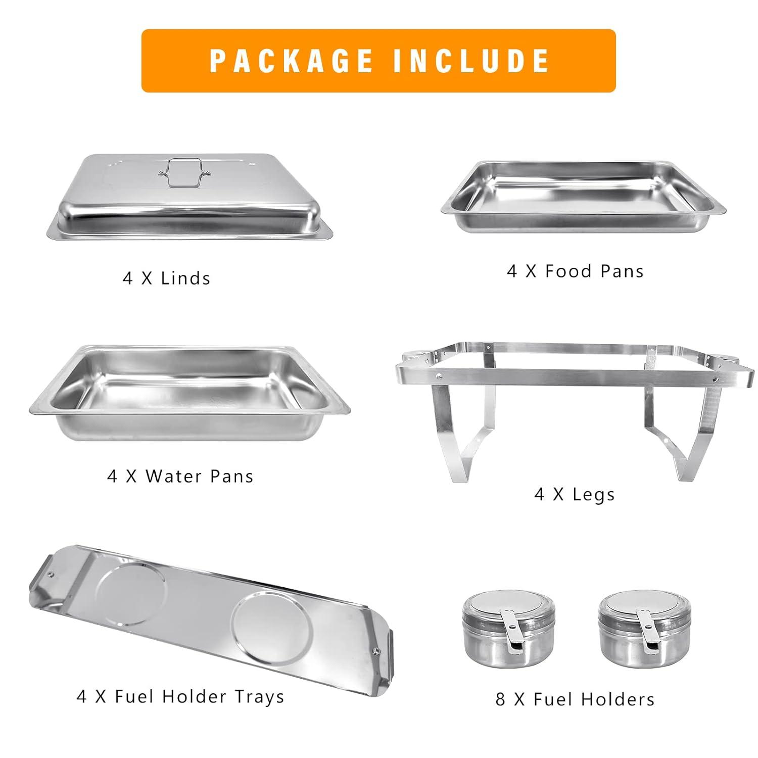 The Party Aisle™ Chafing Dishes For Buffet 4 Pack, 8 Qt Stainless Steel Chafers And Buffet Warmers Sets With Lid, Rectangle Serving Food Warmer Catering Supplies Buffet Display For Parties