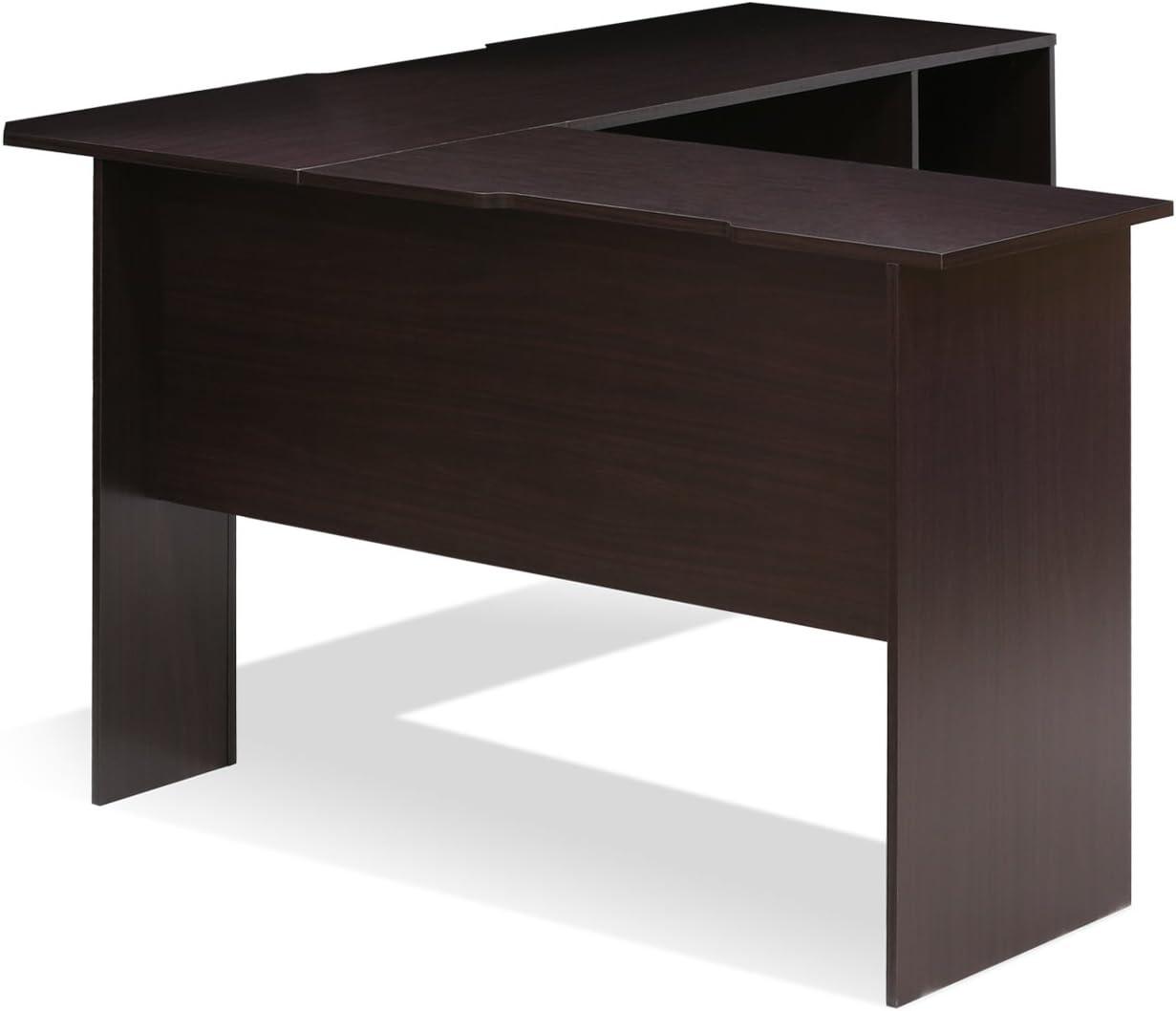 Furinno L-Shaped Computer Desk Study Gaming Table Corner Workstation with Open Bookshelves,Espresso