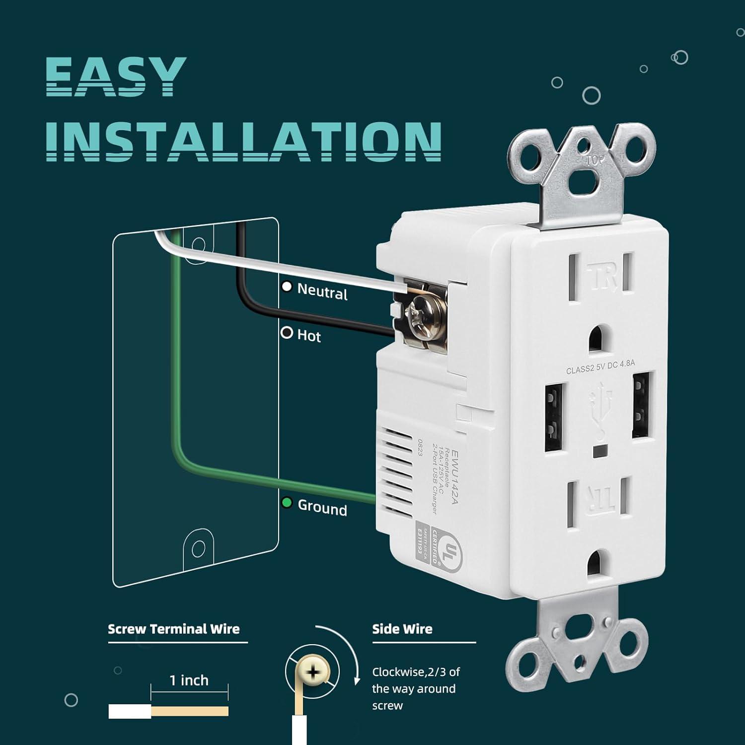 15 Tamper Resistant Duplex Outlet with USB Port