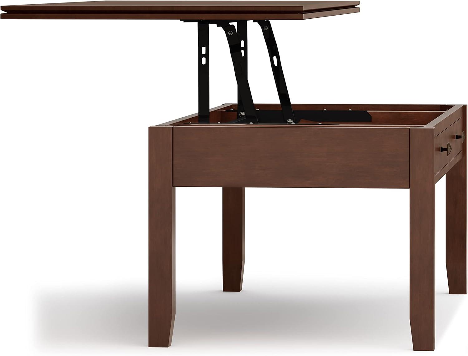 Simpli Home Artisan 46 in W Contemporary Lift Top Coffee Table in Russet Brown