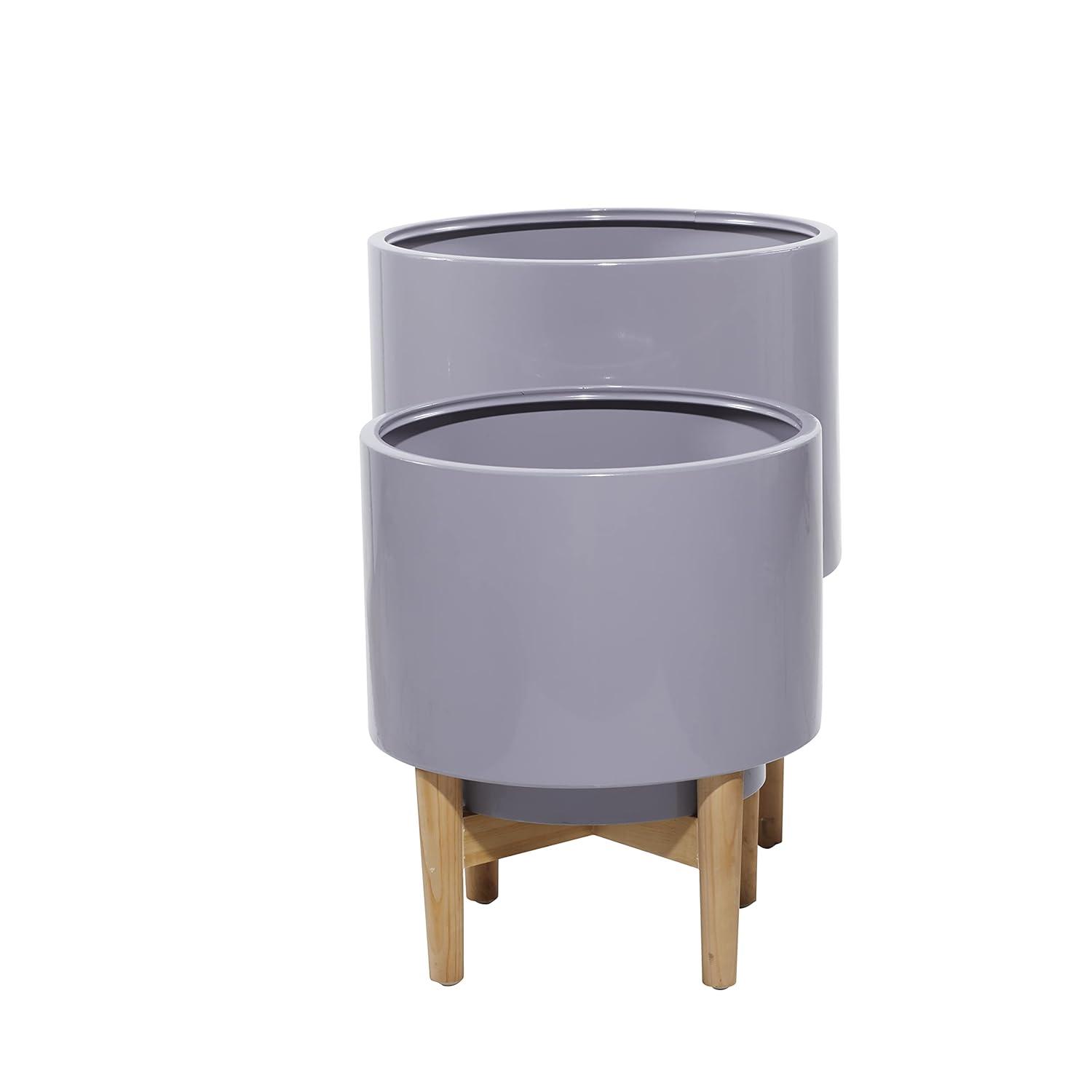 DecMode 16"W, 20"H, 14"W, 16"H Metal Contemporary Planter, Grey, 2-Piece