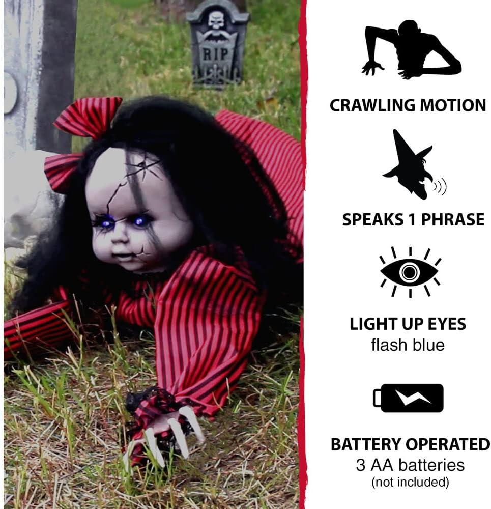 Haunted Hill Farm 44 In. Animatronic Doll with Light-up Blue Eyes, Multicolor